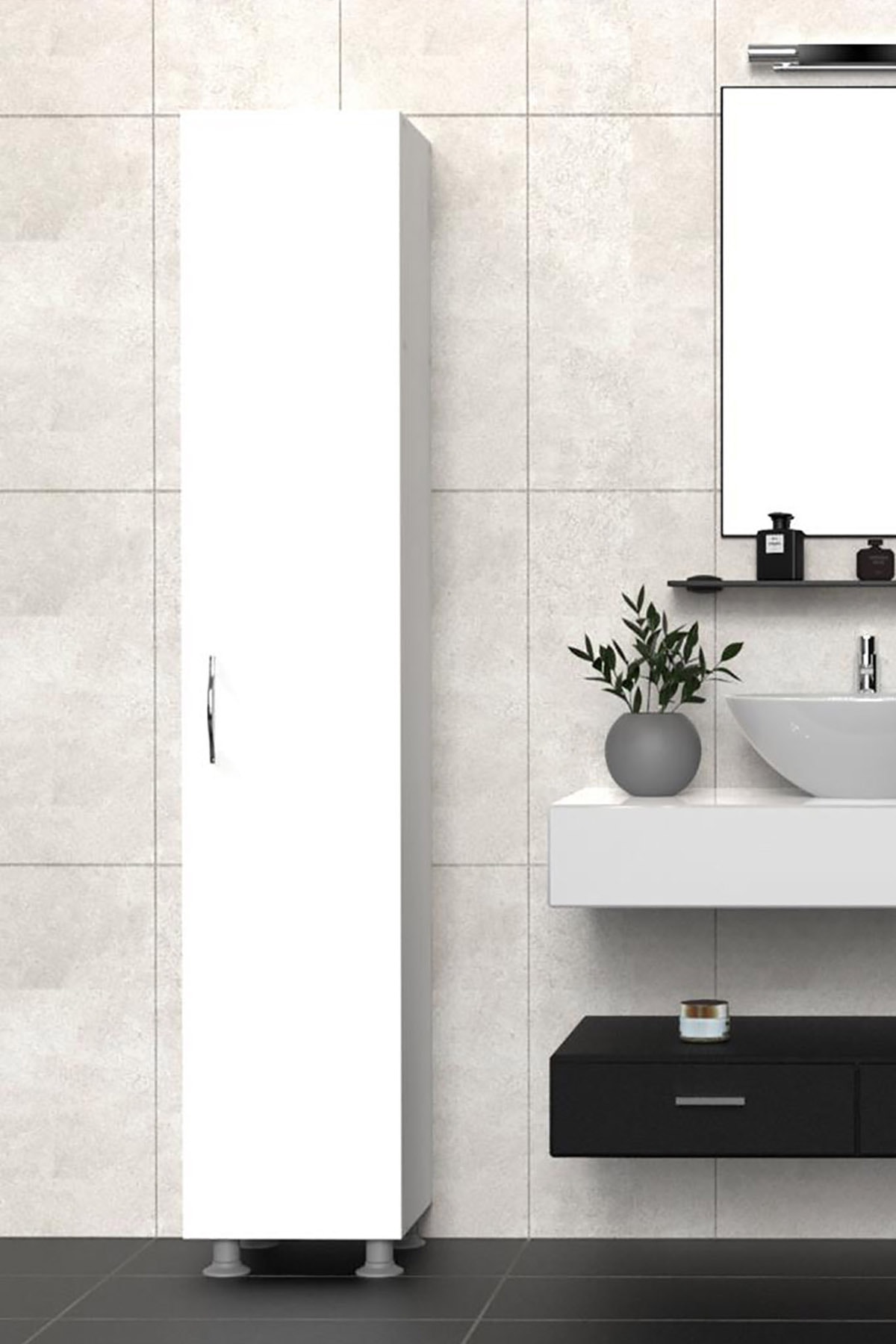 Mimilos D3 Banyo Dolabı Tek Kapılı 5 Raflı Modüler Dolap