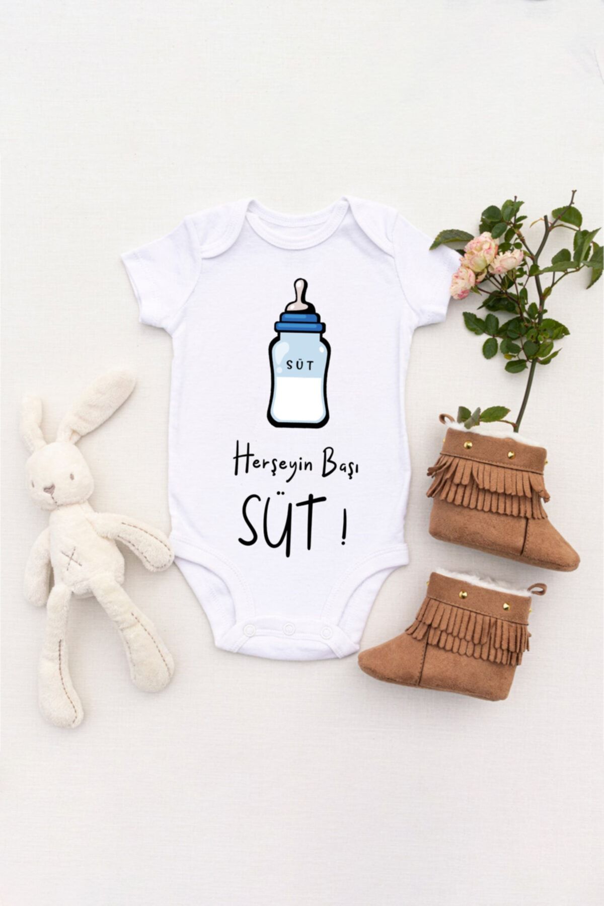 TILSIM STORE Unisex Bebek Herşeyin Başı Süt Baskılı Body Zıbın