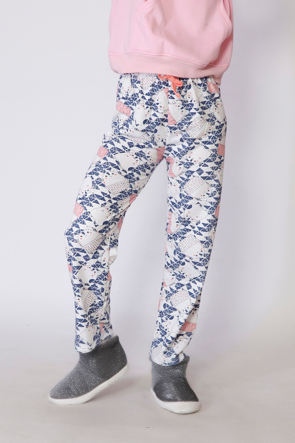 Meenew Pijama Tek Alt Desenli Kalın Penye