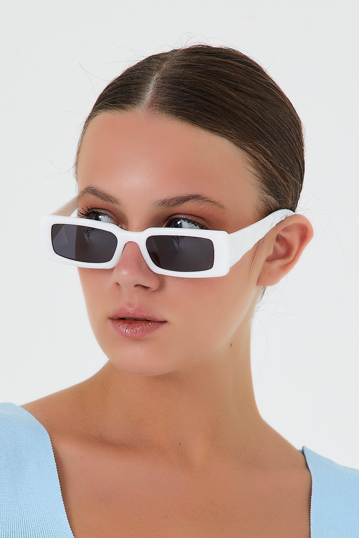 ModaLucci Vintage Model Baklava Desen Detaylı Beyaz Unisex Güneş Gözlüğü