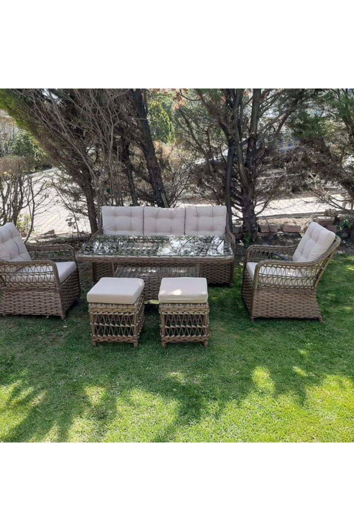Ribamo Rattan Bahçe Mobilya Mix 3 lü Oturma Grubu