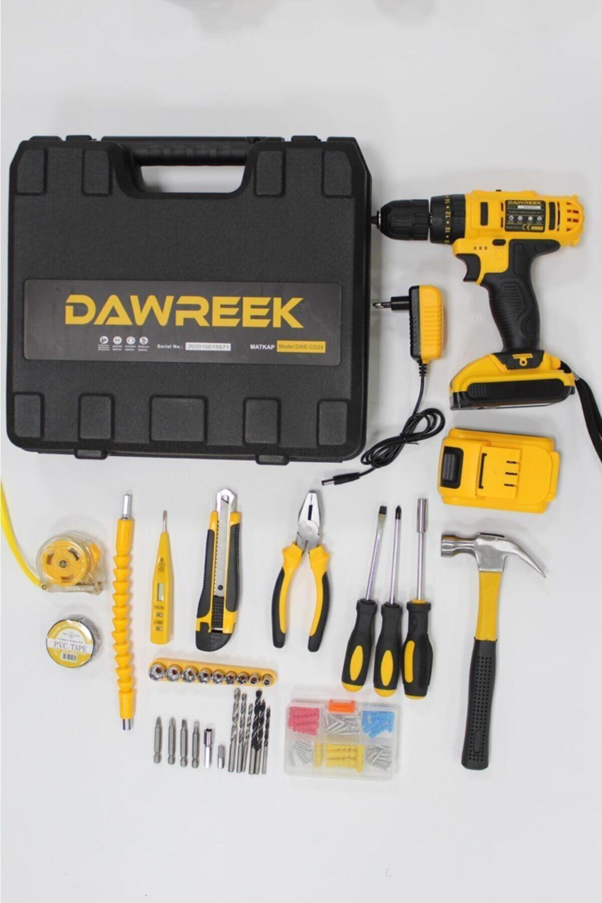 Dawreek 24v 35 Parça Full Setli Çift Bataryalı Metal Şanzımanlı Darbesiz Şarzlı Matkap Vidalama