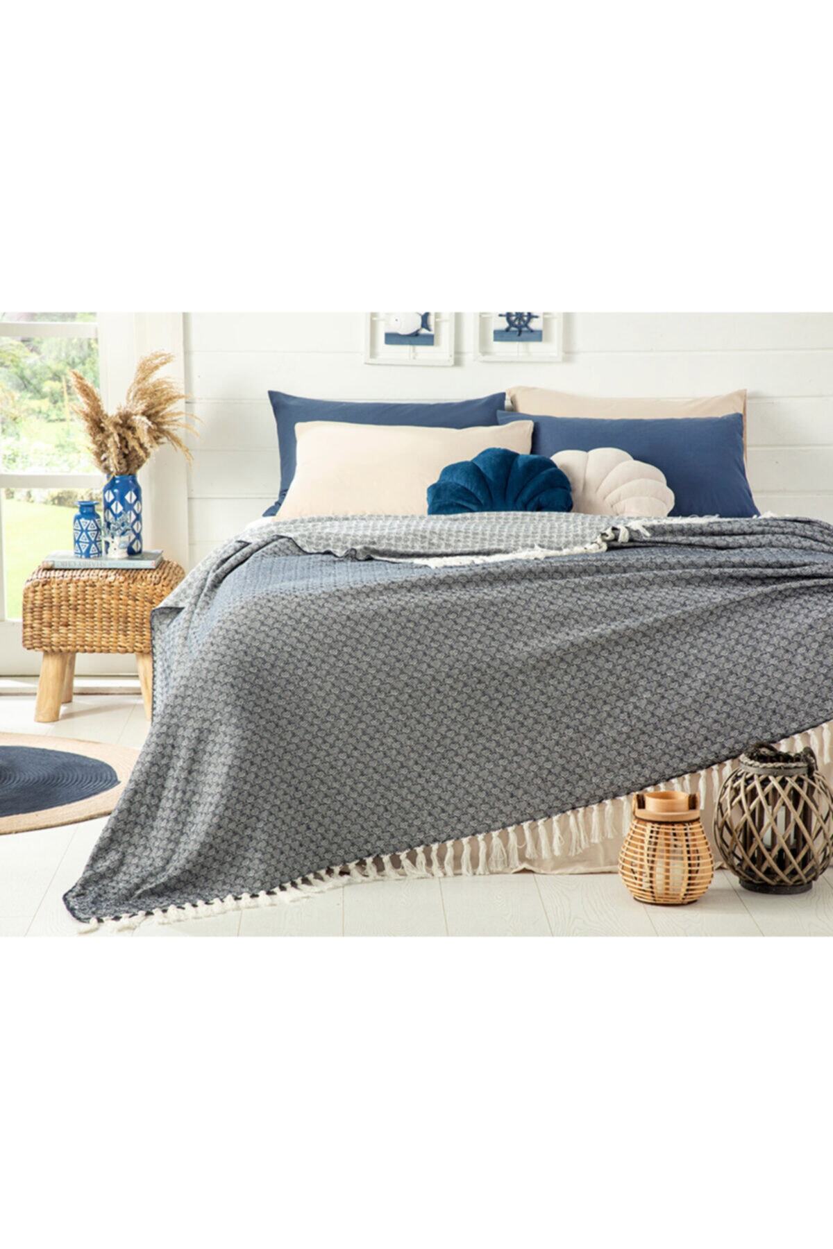 English Home Harmony Dokuma Tek Kişilik Yatak Örtüsü 160x240 Cm Indigo