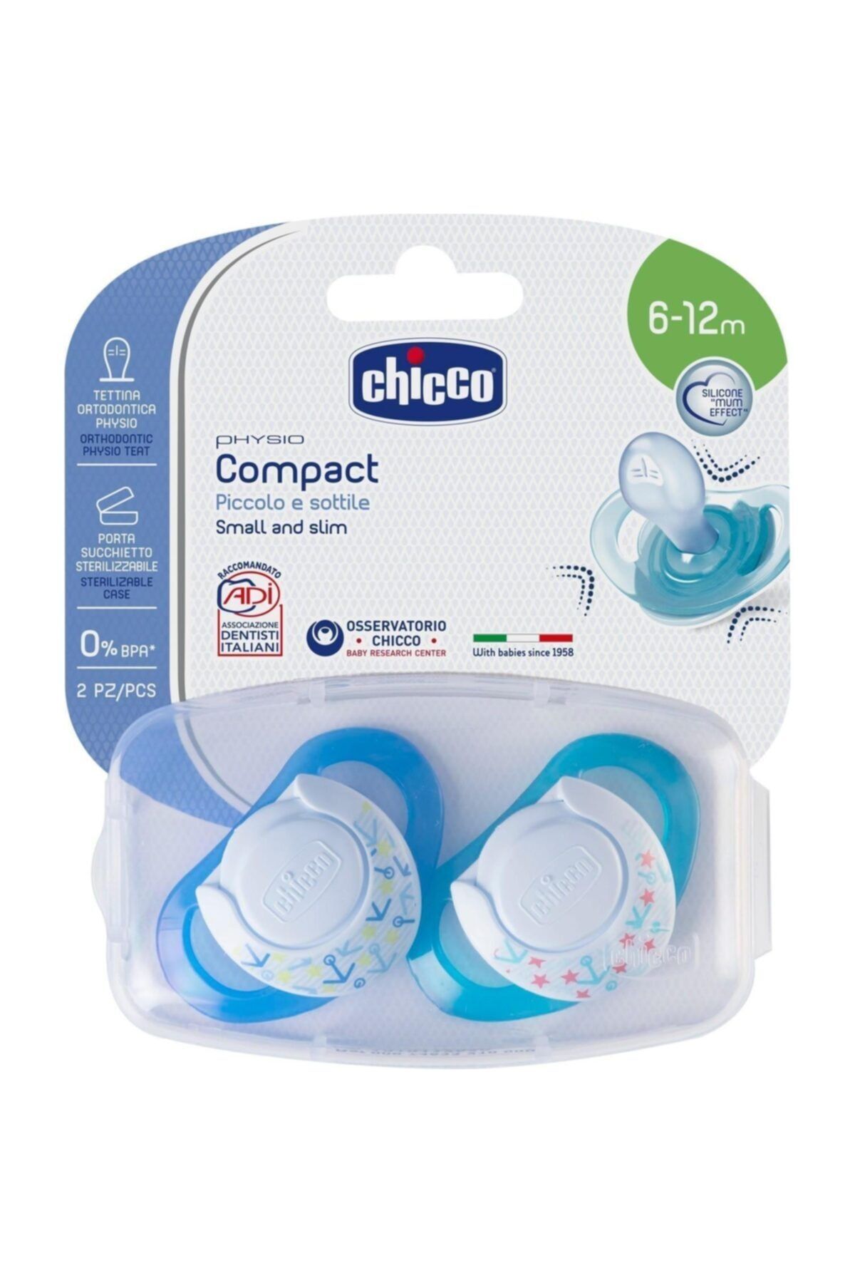 Chicco Physio Compact Silikon Emzik 6-12 Ay Erkek 2li