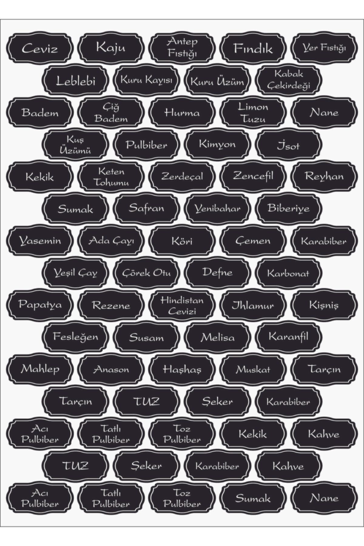 swissoft 136 Adet Siyah Baharat-bakliyat-kuruyemiş Kavanoz Etiketi-sticker