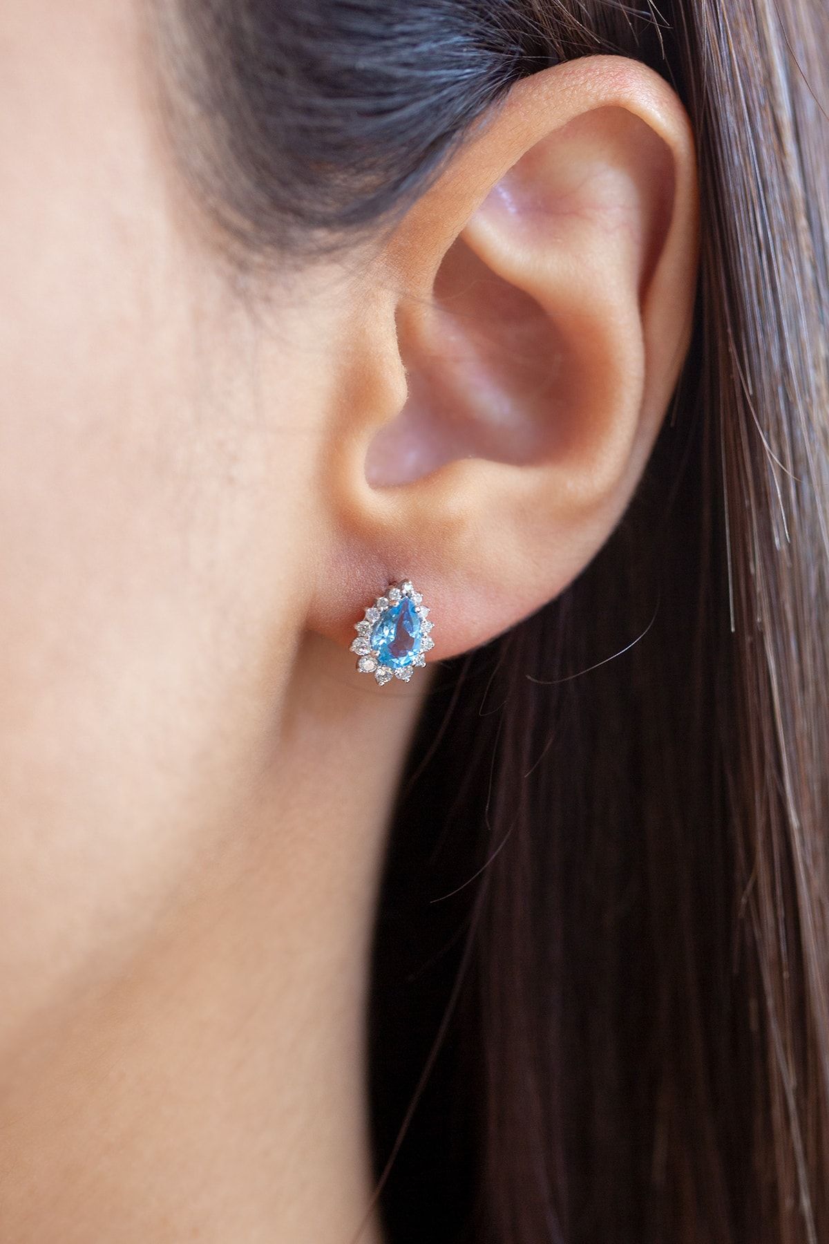 Uşaklıhafız kuyumculuk Pırlanta Aquamarin Damla Taşlı Küpe 0.28 Ct 0.86 Ct