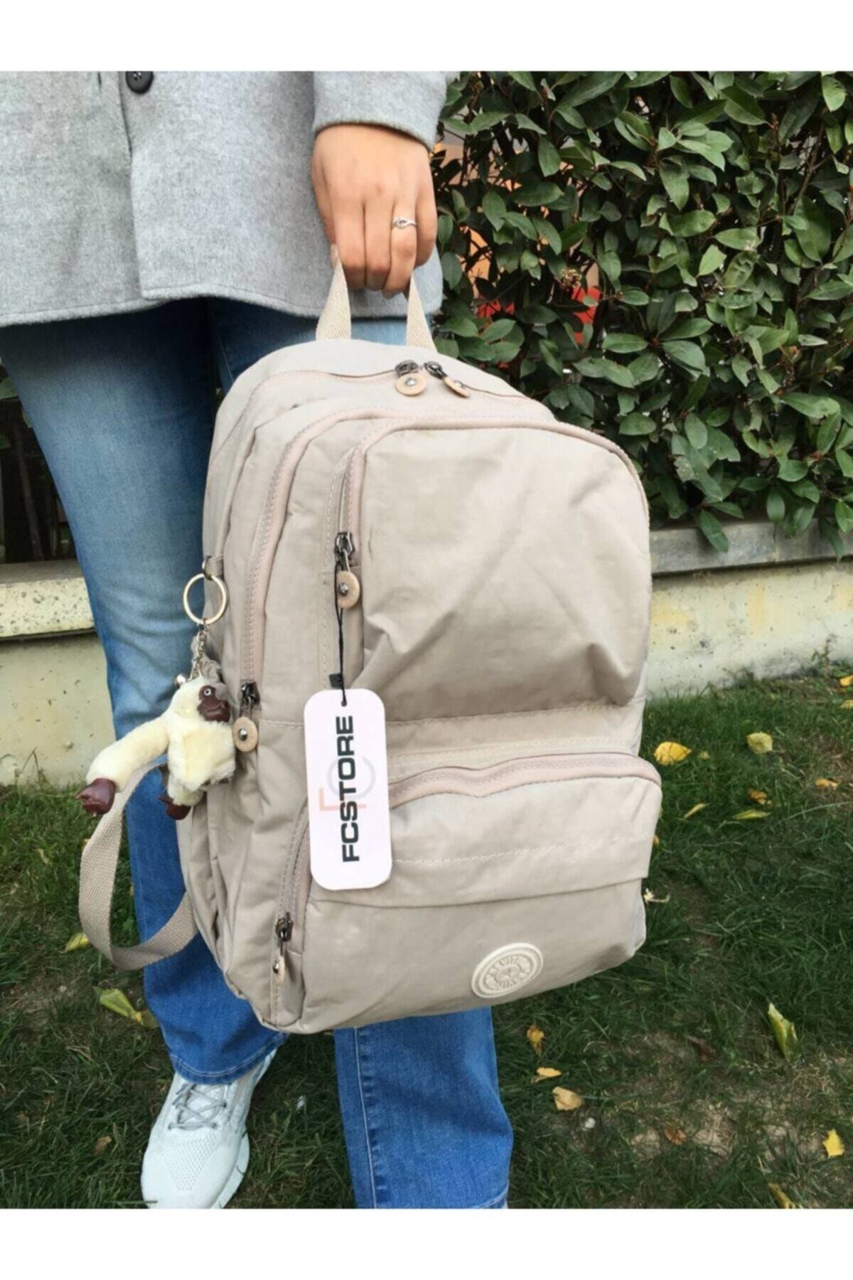 MORCA Fcstore Krinkıl Kumaş Suya Dayanıklı Büyük Boy Bej Klinkır Sırt Çantası/laptop Okul Çantası