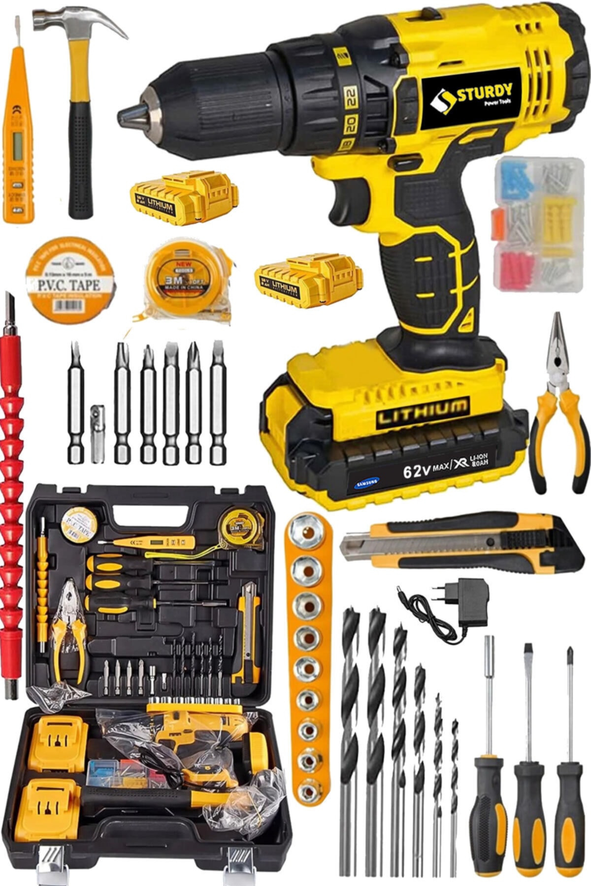 Sturdy Japon Technology 58v8ah Lion Çift Akülü Metal Şanzuman Turbo Şarjlı Matkap Fr 99 Parça Setli
