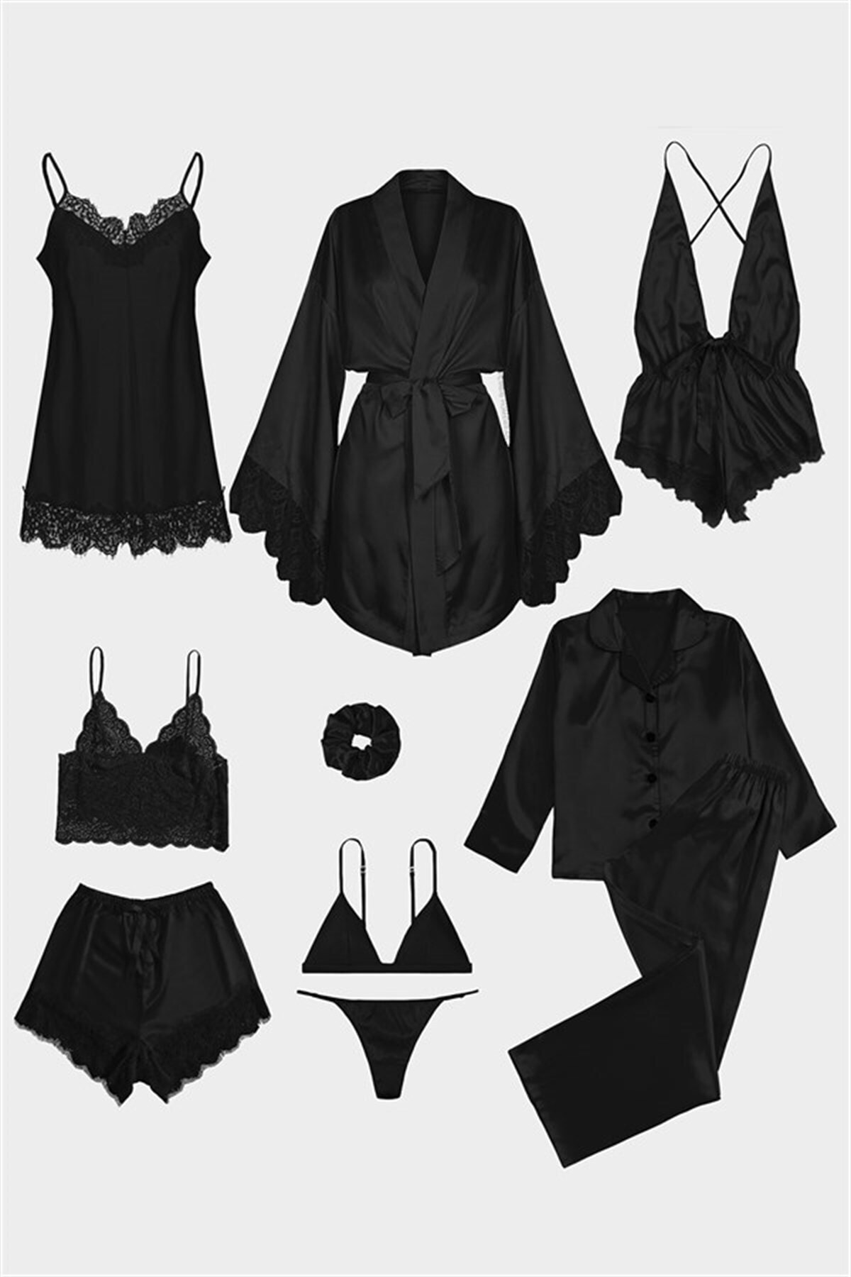 Pembishomewear Vista Special Black 10 Lu Saten Pijama Seti