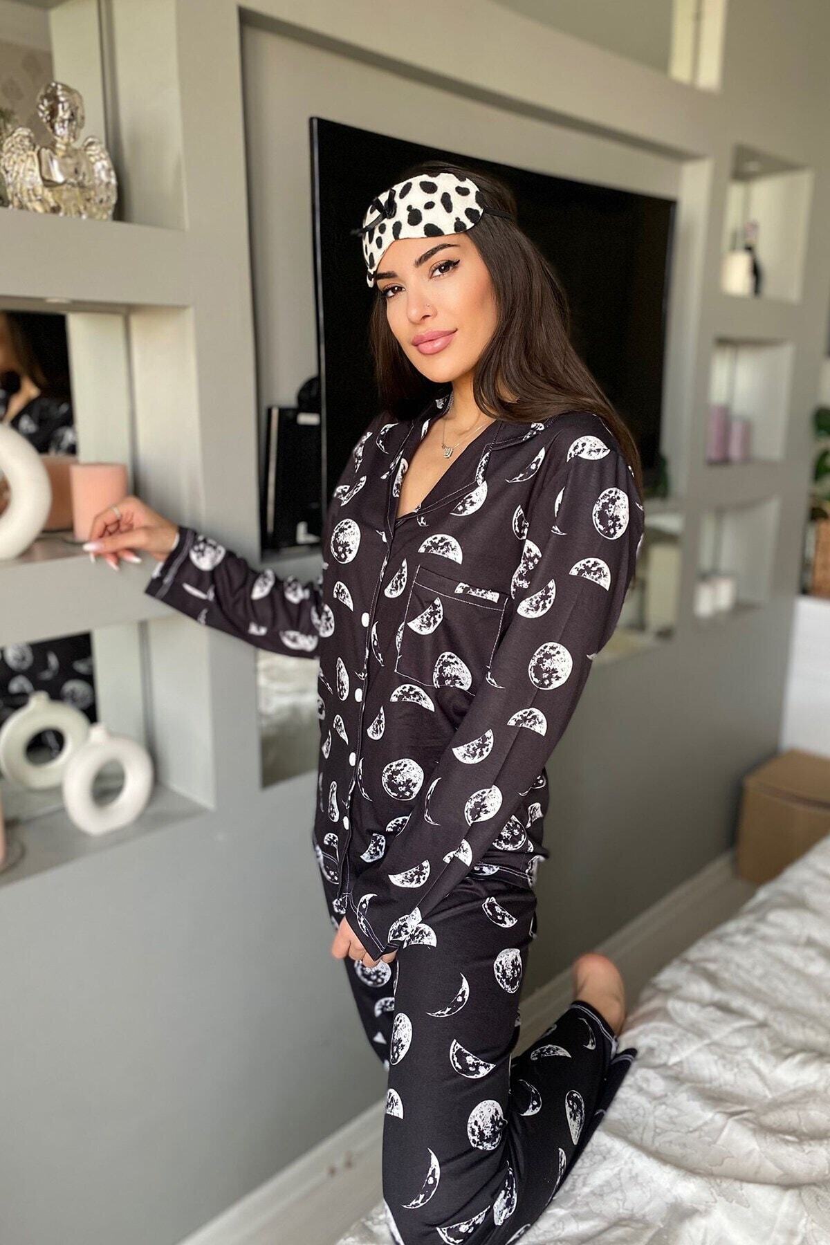 Pembishomewear Feel Moon 2 Li Gömlek Yaka Süpersoft Pijama Takımı