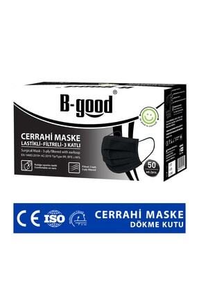 3 Katlı Lastikli Siyah Cerrahi Maske Telli 50'li Image 0