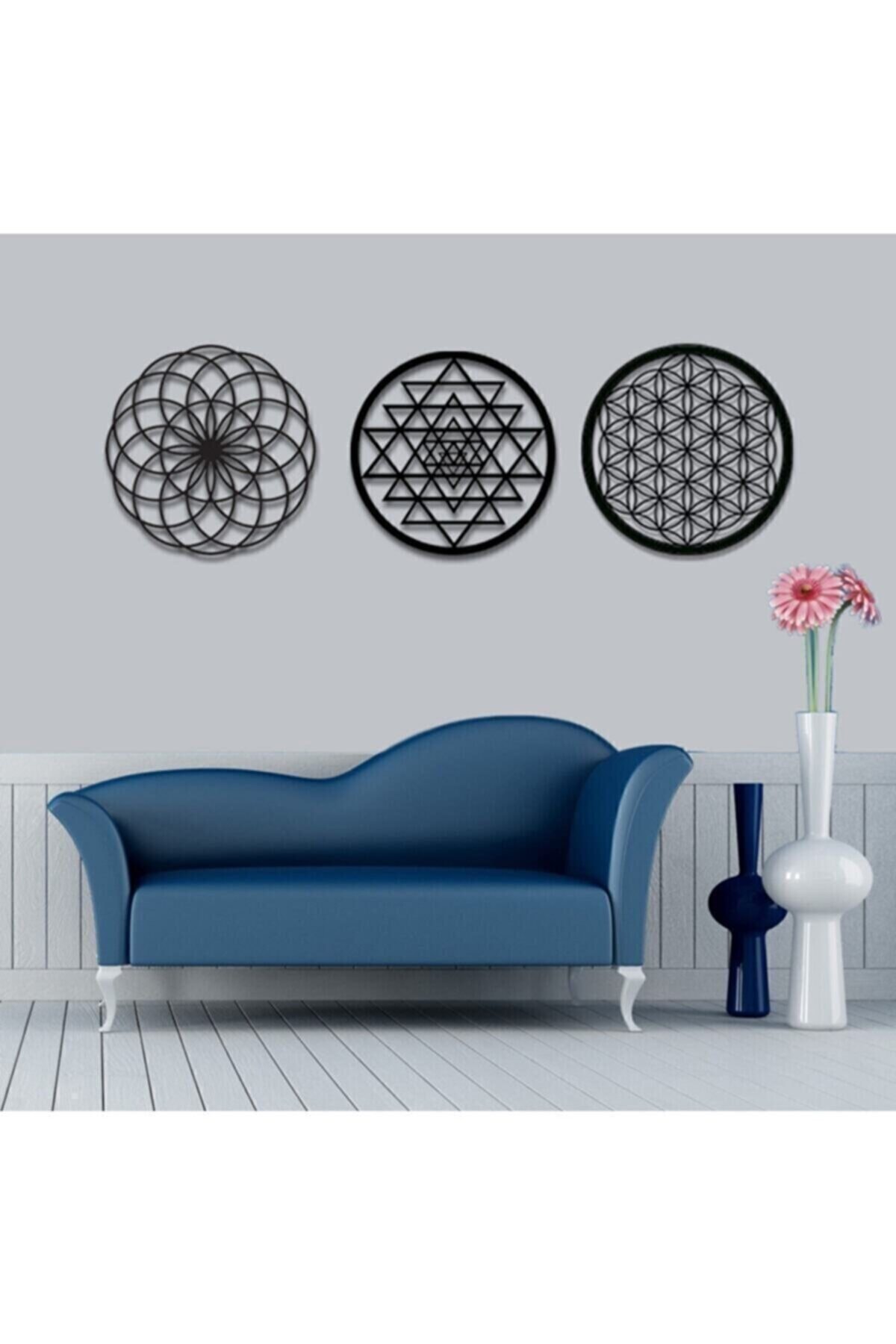 Cosack Online Mgt Ahşap Yaşam Çiçeği Sri Yantra Ve Torus 3'lü Set Duvar Tablosu M04