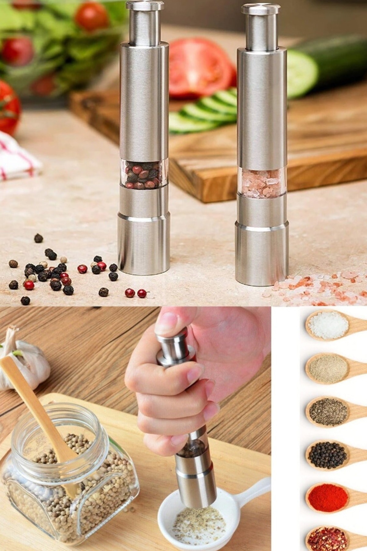 Dreamy Concept Basmalı Tuz Karabiber Öğütücü Çelik Gövde Tuz Karabiber Değirmeni Tuzluk