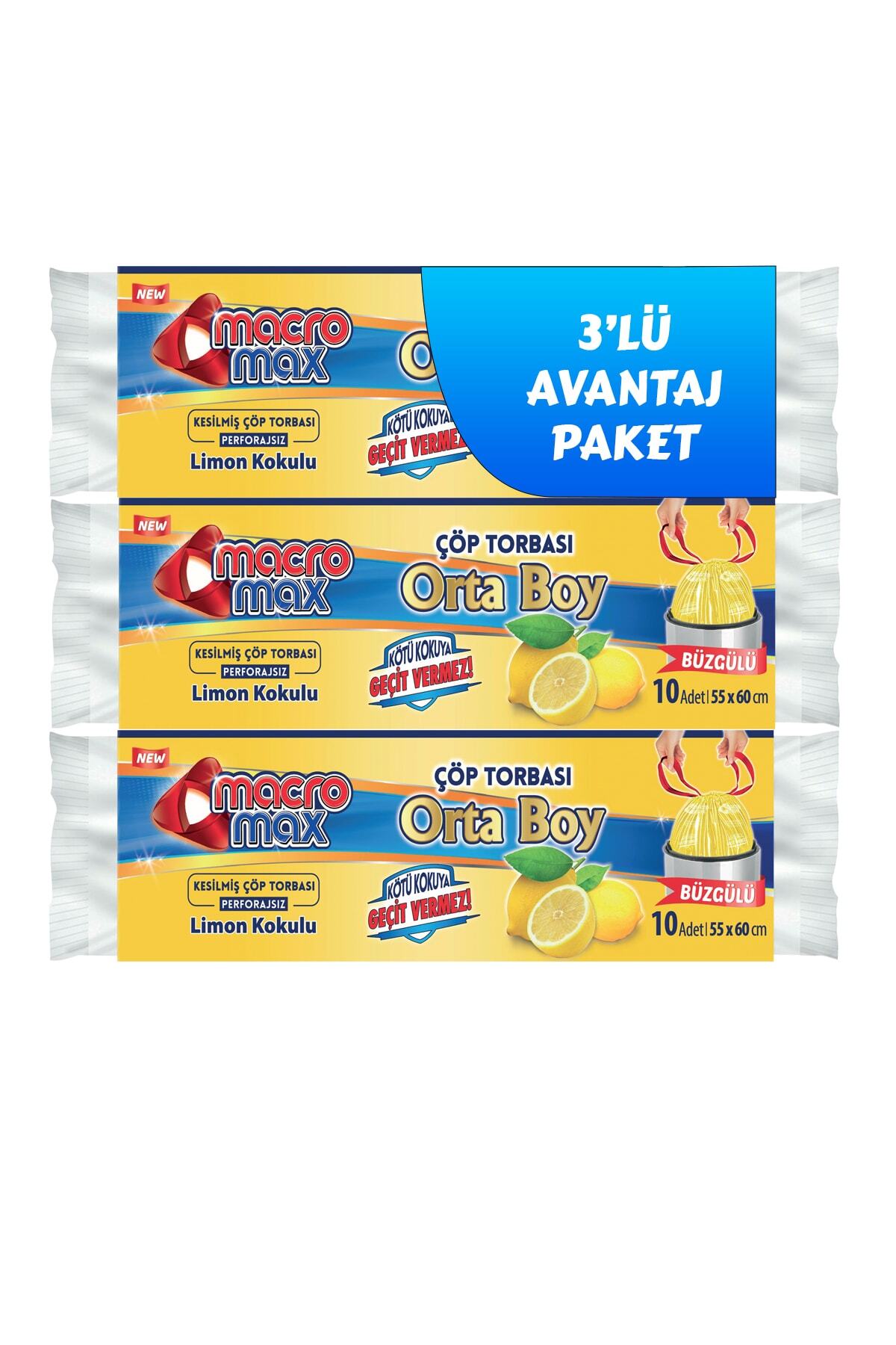 MACROMAX Büzgülü Çöp Poşeti 3 X Adet Orta Boy -limon Kokulu