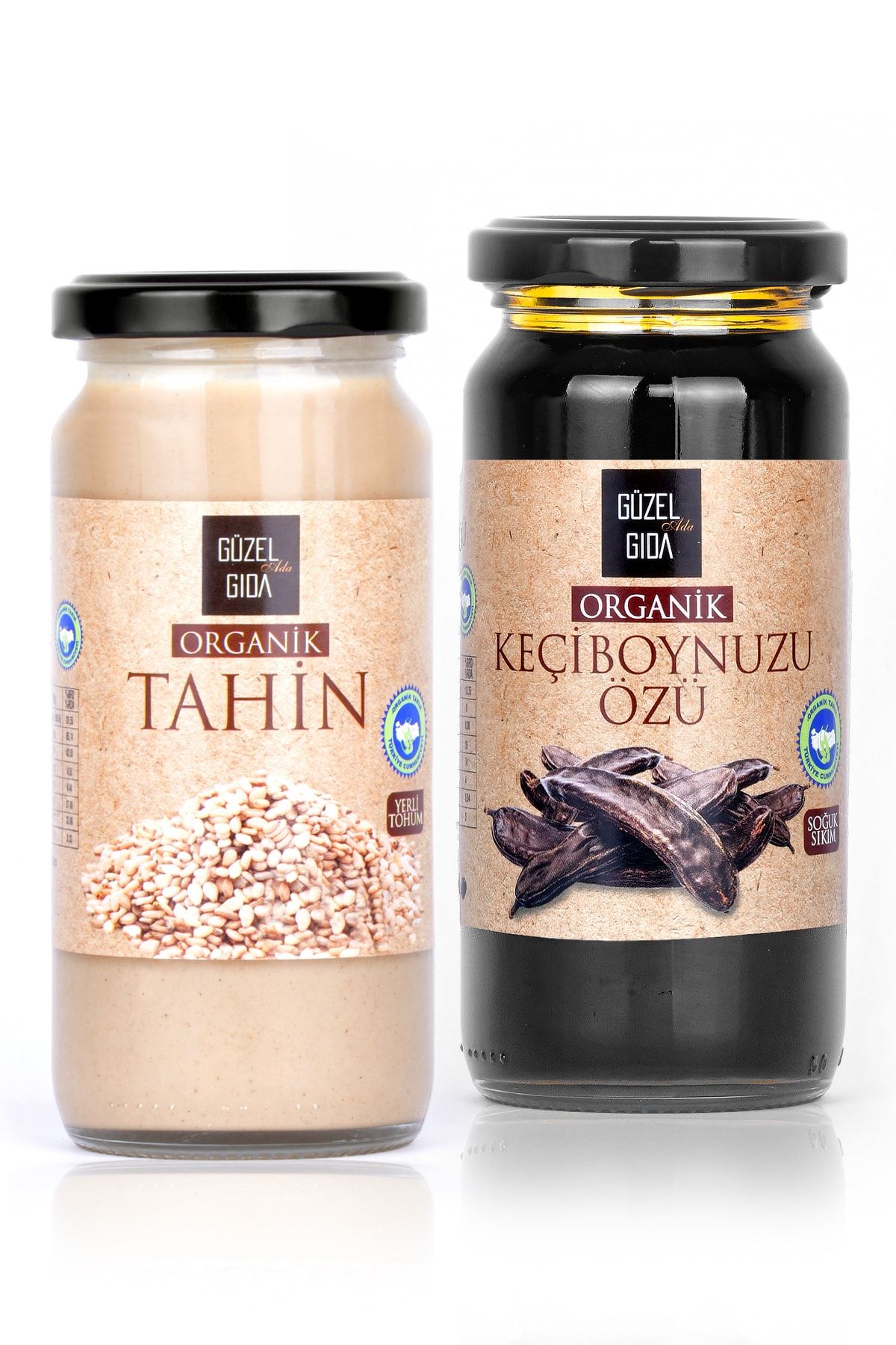 Güzel Ada Gıda Organik Glutensiz Tahin Yerli Çiğ Susam + Organik Glutensiz Keçiboynuzu Özü (soğuk Sıkım)