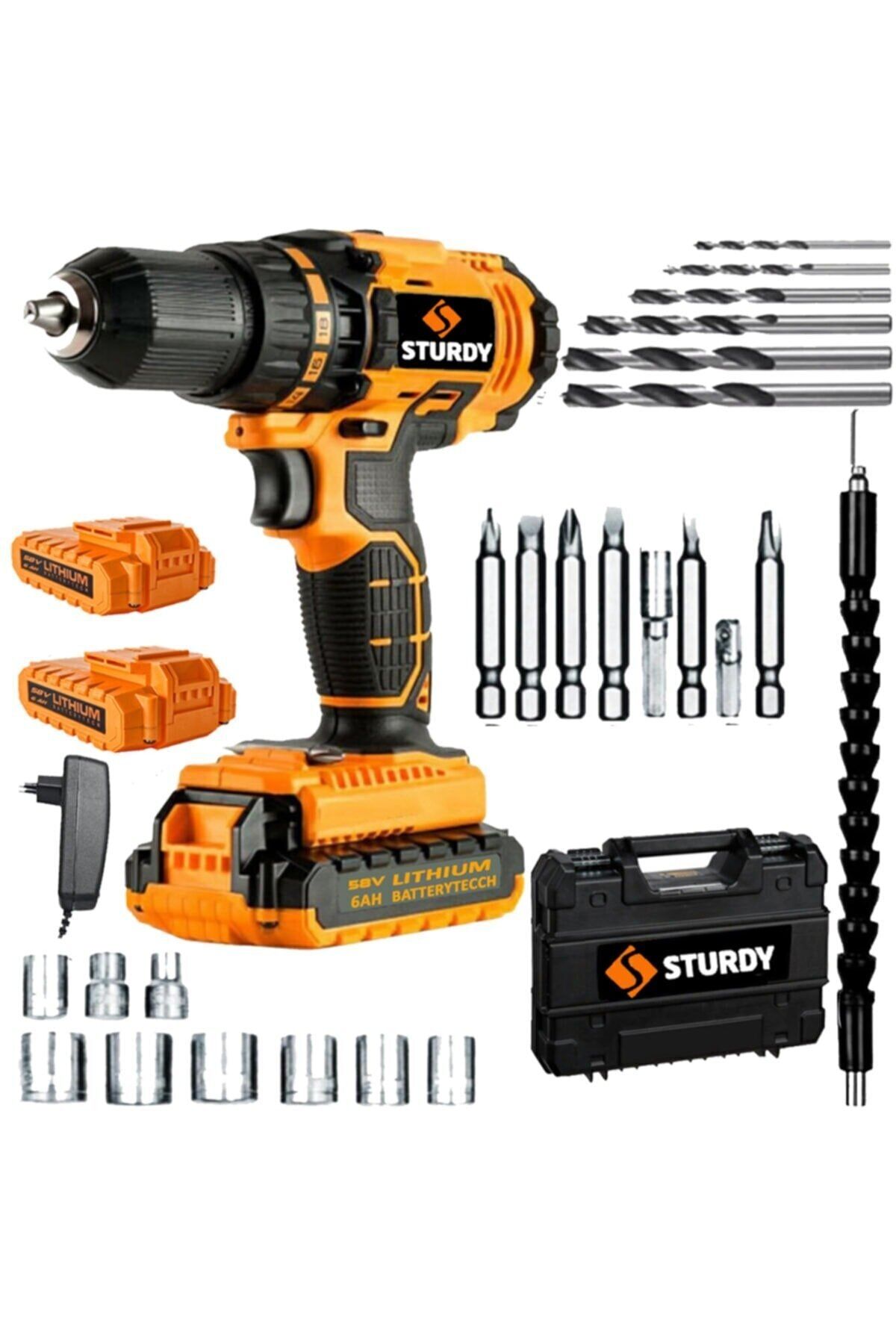 Sturdy Japon Professıonel Tools 58v 8ah Gt-a Metal Şanzıman Şarjlı Çift Akülü Vidalama 27prç Uç Setli
