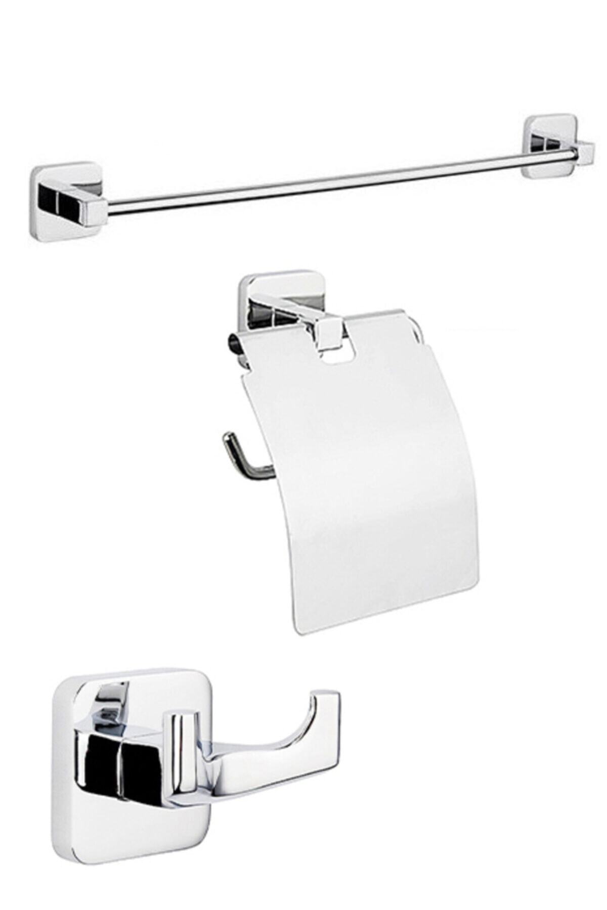 Tema Paslanmaz Kare Banyo Aksesuar Set Havluluk Bornozluk Tuvalet Kağıtlık