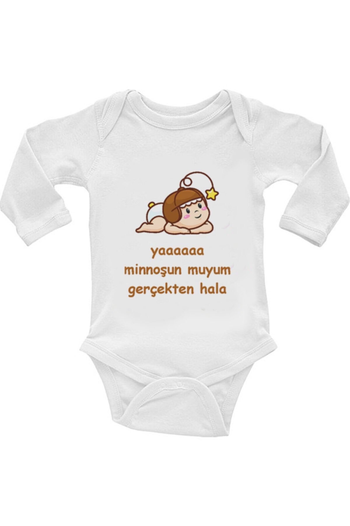HOLLYTİ Ya Minnoşun Muyum Gerçekten Hala Baskılı Çıtçıtlı Bebek Body Zıbın