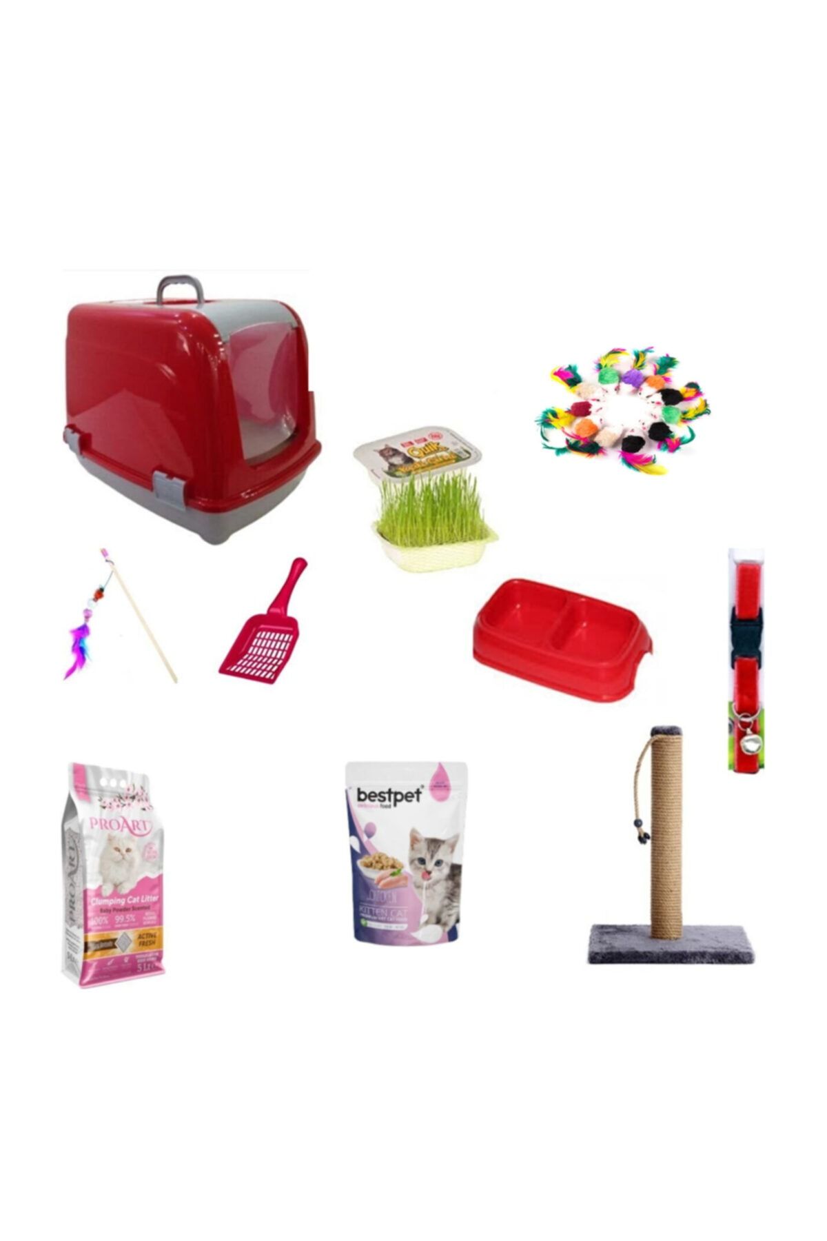 VOVOSHOP Vovovshop 10 Parça Kedi Başlangıç Seti Kırmızı