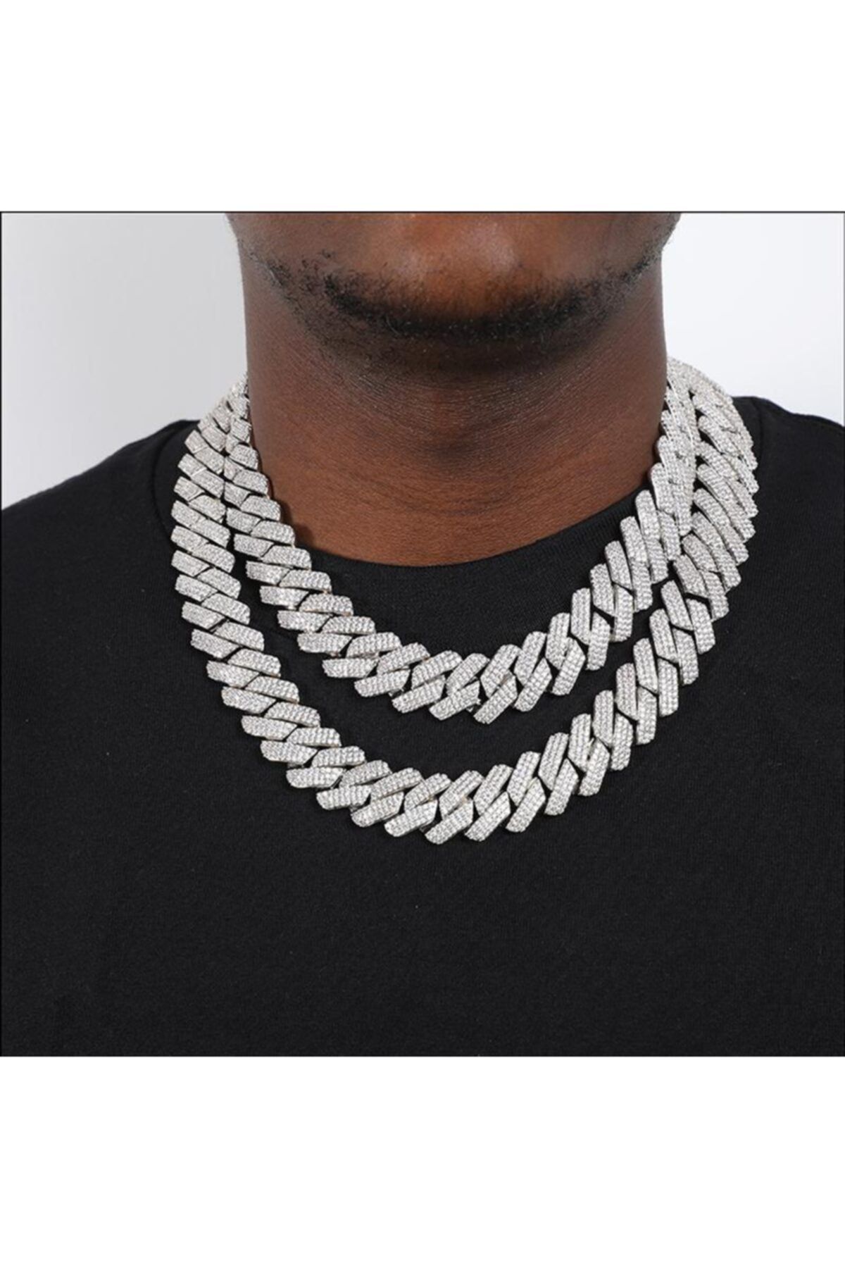 34528 Chain Gümüş Prong Cuban Chain V3