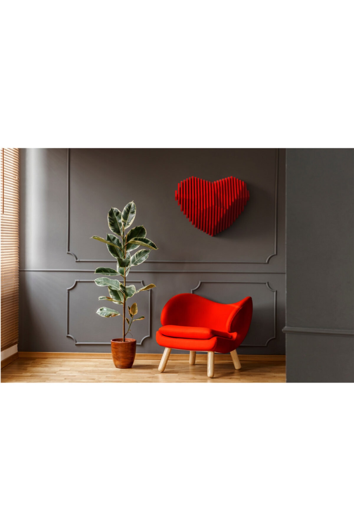 Sens Low Poly Heart-kırmızı Ahşap Dekoratif Duvar Ürünü