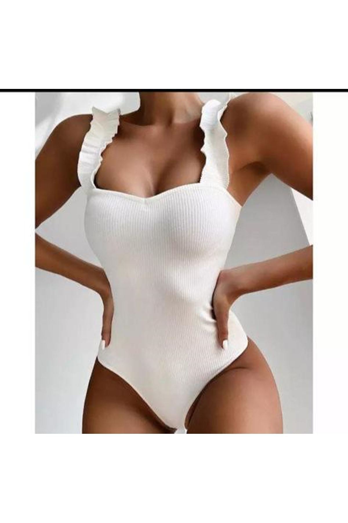 depomnet Omuz Fırfırlı Kaşkorse Bodysuit - Beyaz