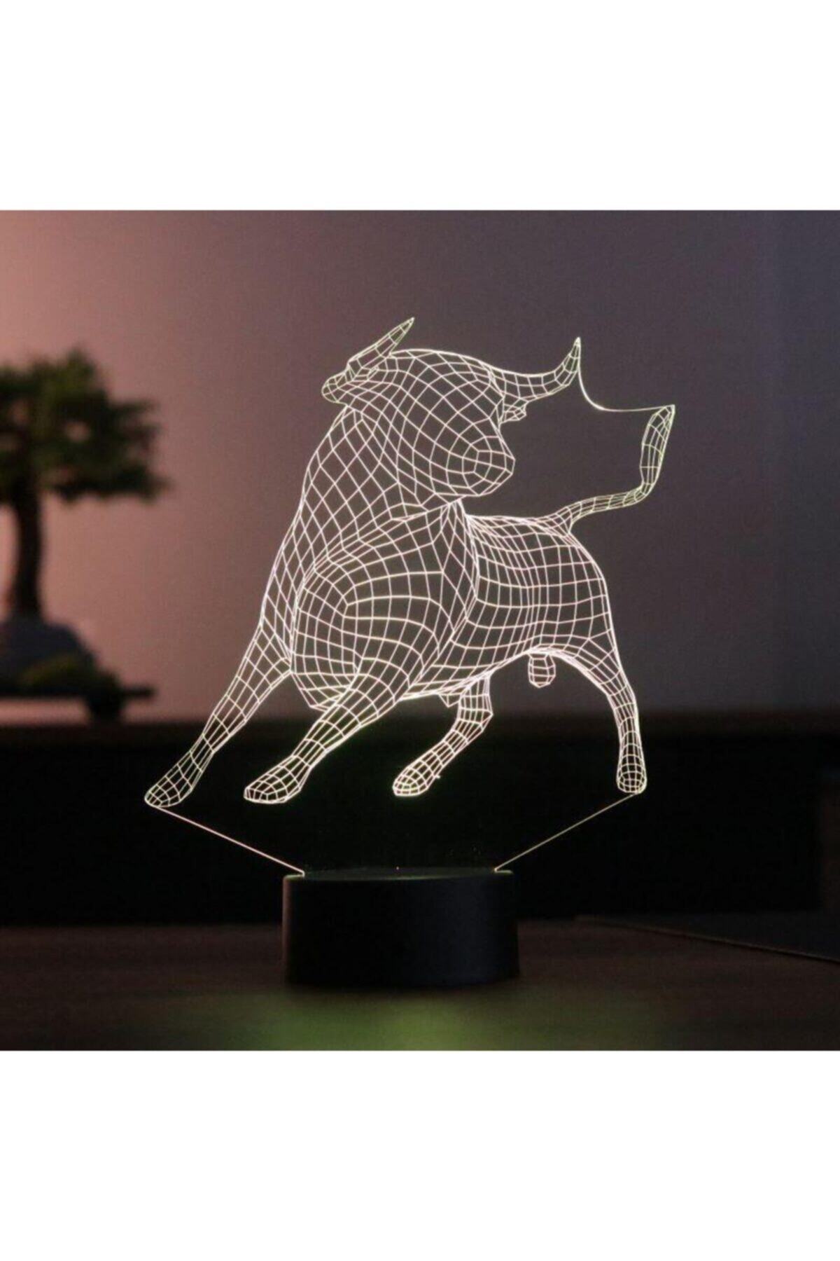 BYLAMP 3d Boğa Lamba -7 Farklı Işık Rengi