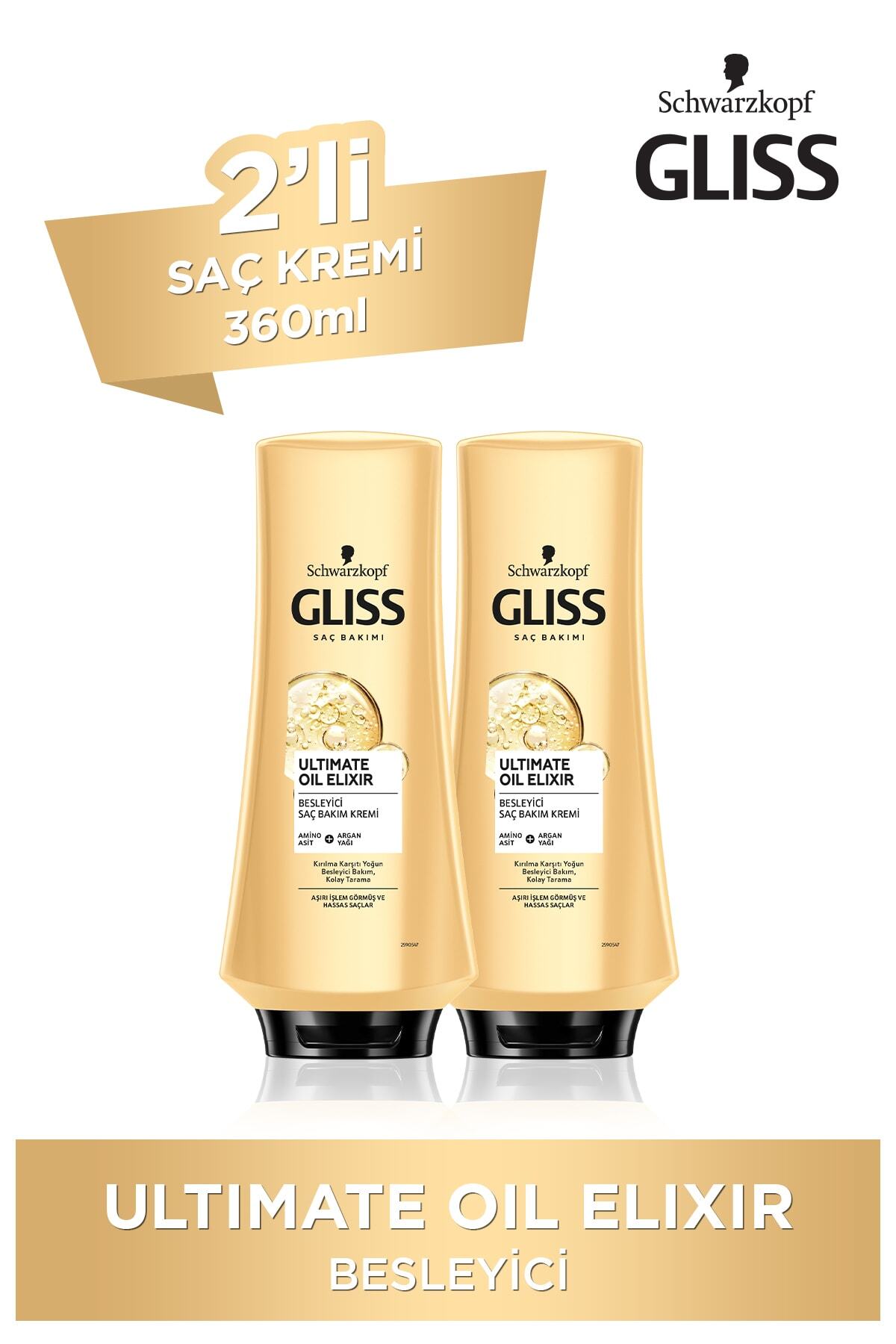 Gliss Ultimate Oil Elixir Besleyici Saç Kremi 360 ML 2'li