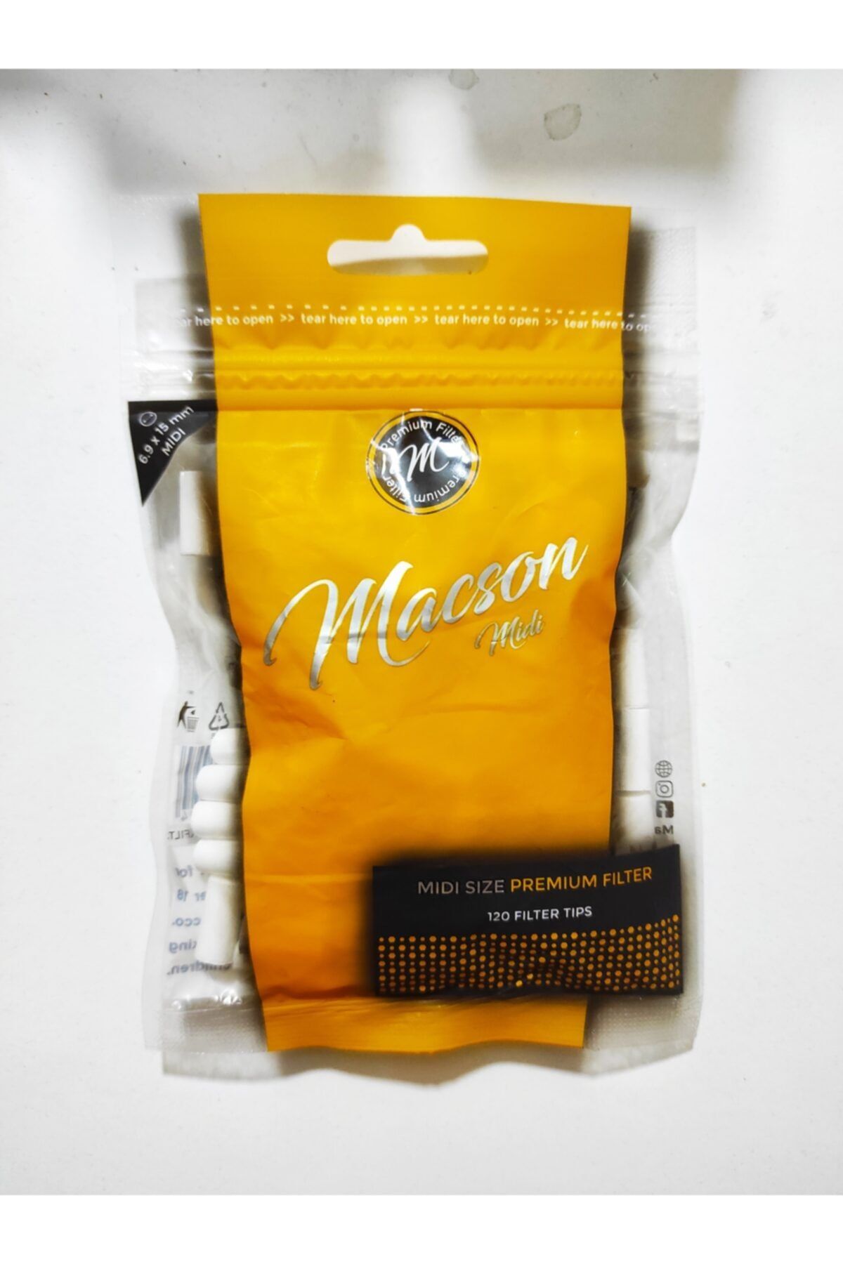 MACSON Midi Size 6.9 Mm Premium Sigara Filtresi - Tütün Pamuğu - Sigara Ağızlığı
