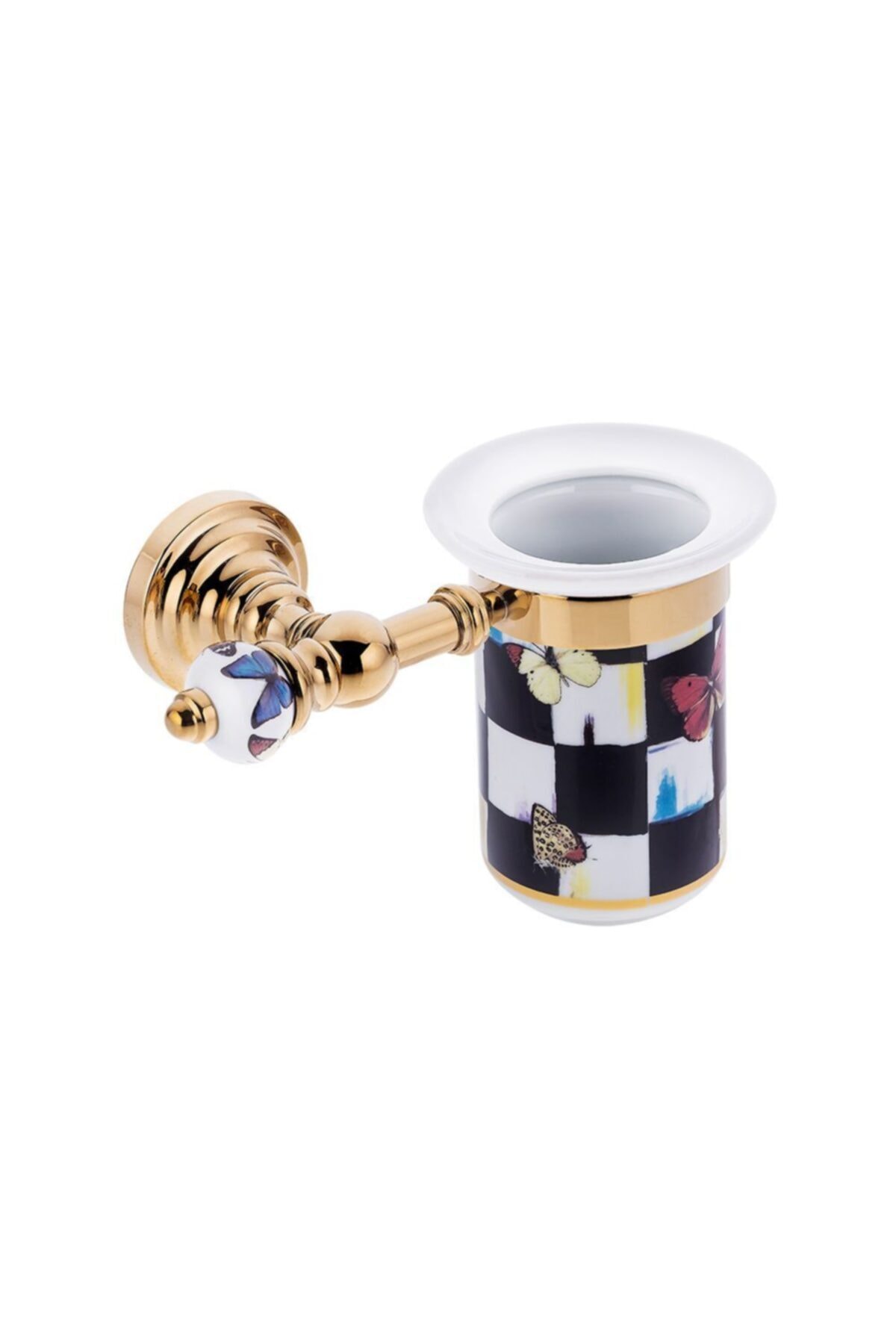 Pure Concept Geometrik Checkers / Pvd Gold Montajlı Diş Fırçalık