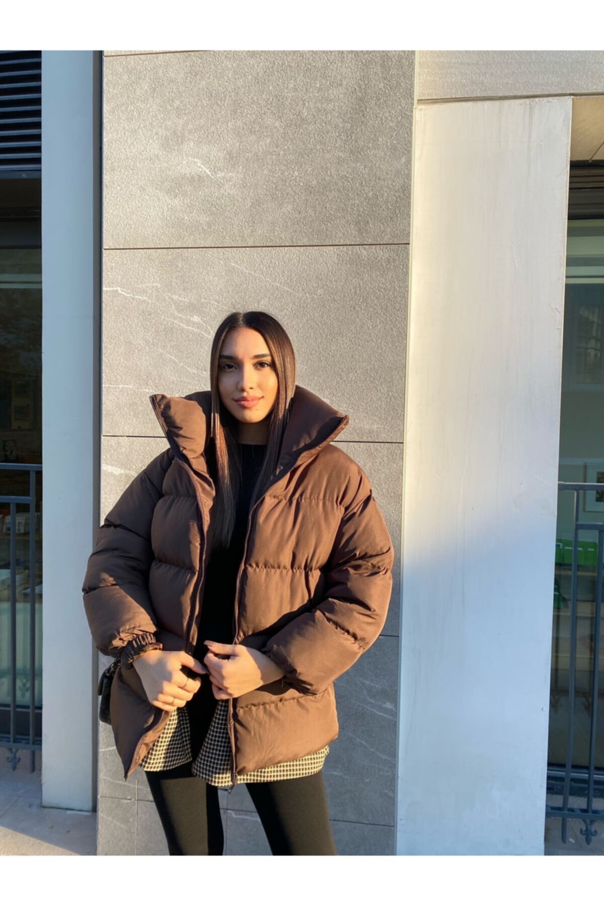 mekabutik Kahverengi Oversize Şişme Mont