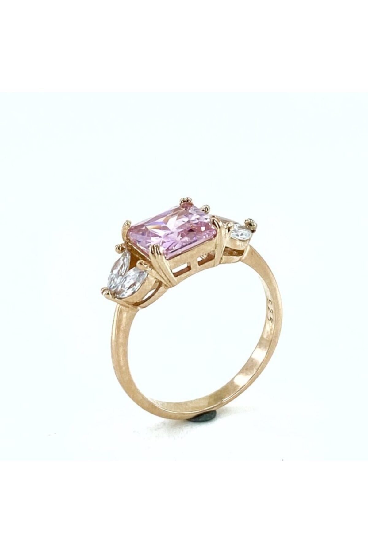 MaGümüş Özel Seri Baget Pembe Kuvars Taş Italyan Kalite 925 Gümüş Yüzük