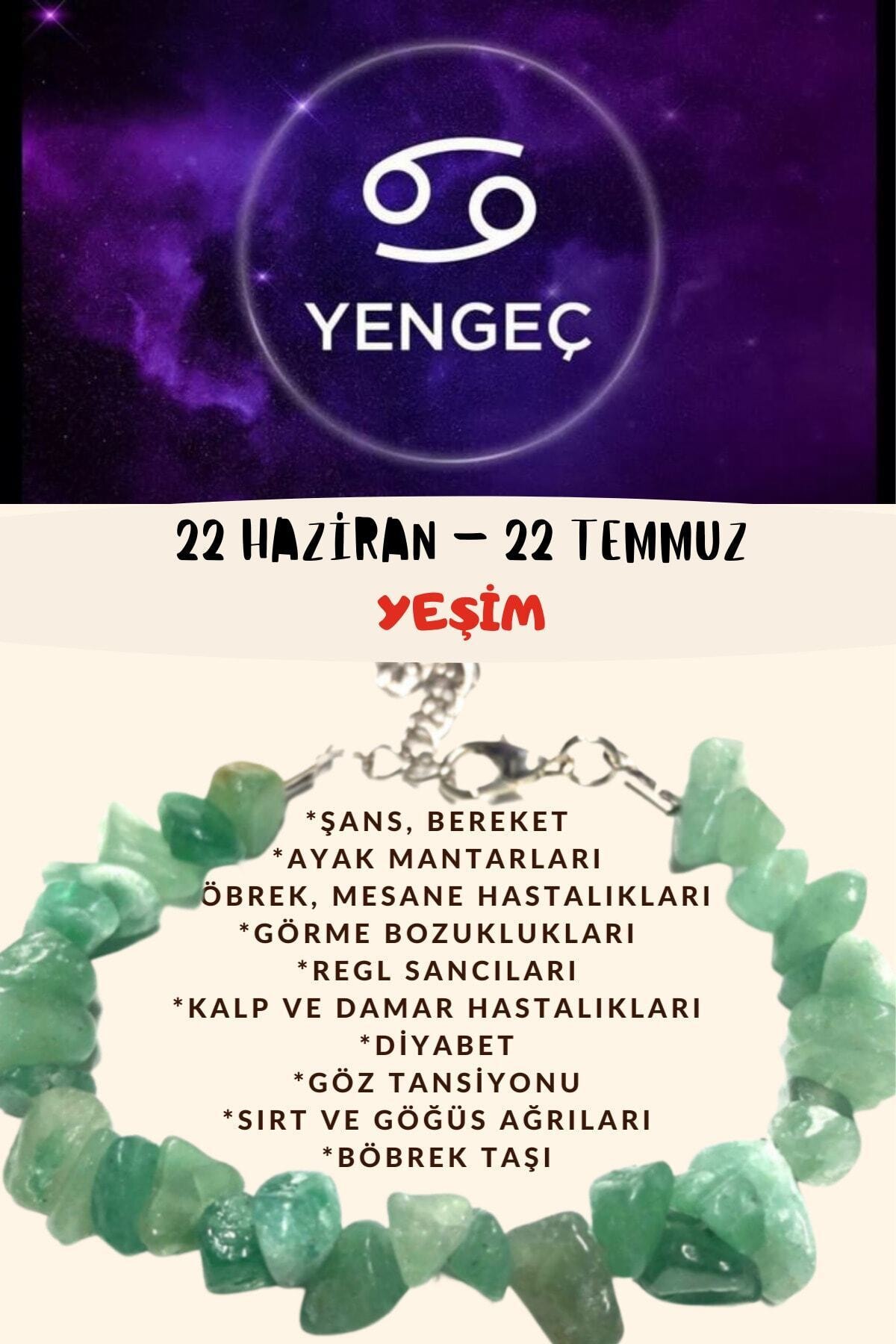 Gümüştel Burç Taşı Yengeç Burcu Yeşim Taşı Bileklik