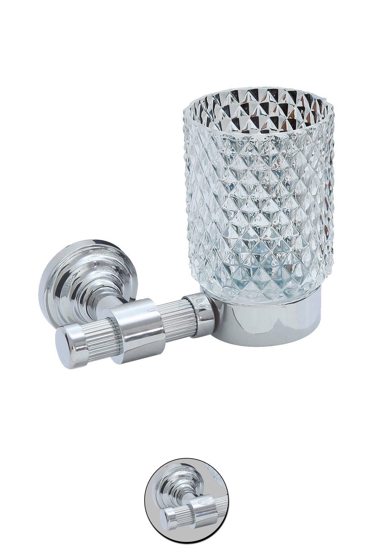 Milenay Line Chrome Montajlı Buzlu Cam Diş Fırçalık, Pirinç, Krom Kaplama