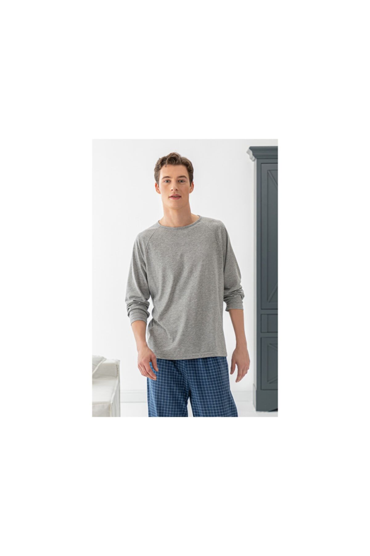 English Home Matris Cotton Penye Erkek Pijama Takımı L Gri - Lacivert