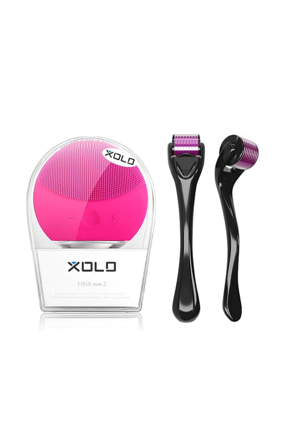 xolo Dermaroller 0,5 Mm 540 Iğneli Saç Cilt Masaj Aleti + Şarj Edilebilir Fuşya Yüz Temizleme Cihazı