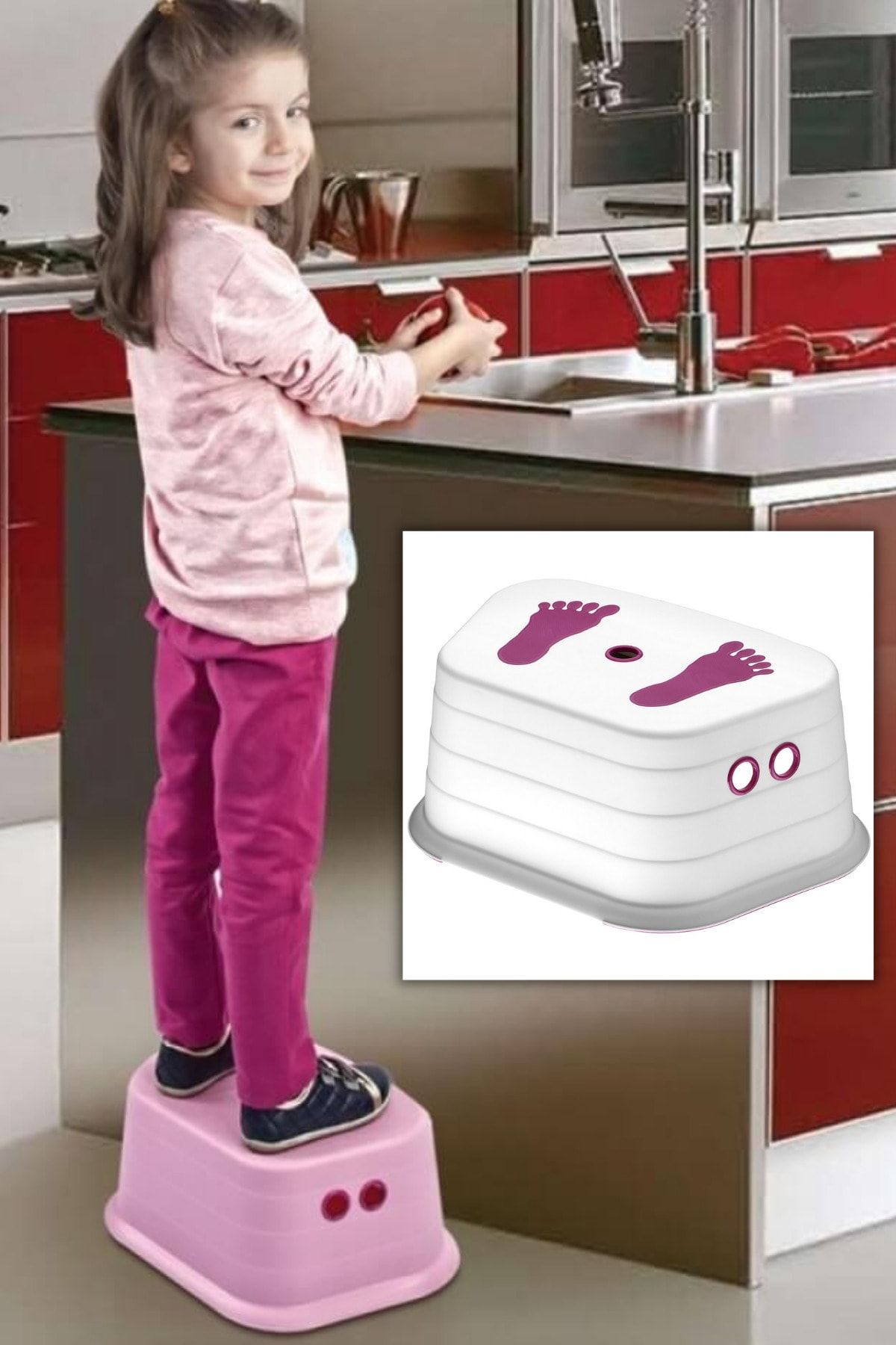 Mirvano Kaydırmaz Tabanlı Çocuk Basamağı, Çocuk Taburesi, Fuşya