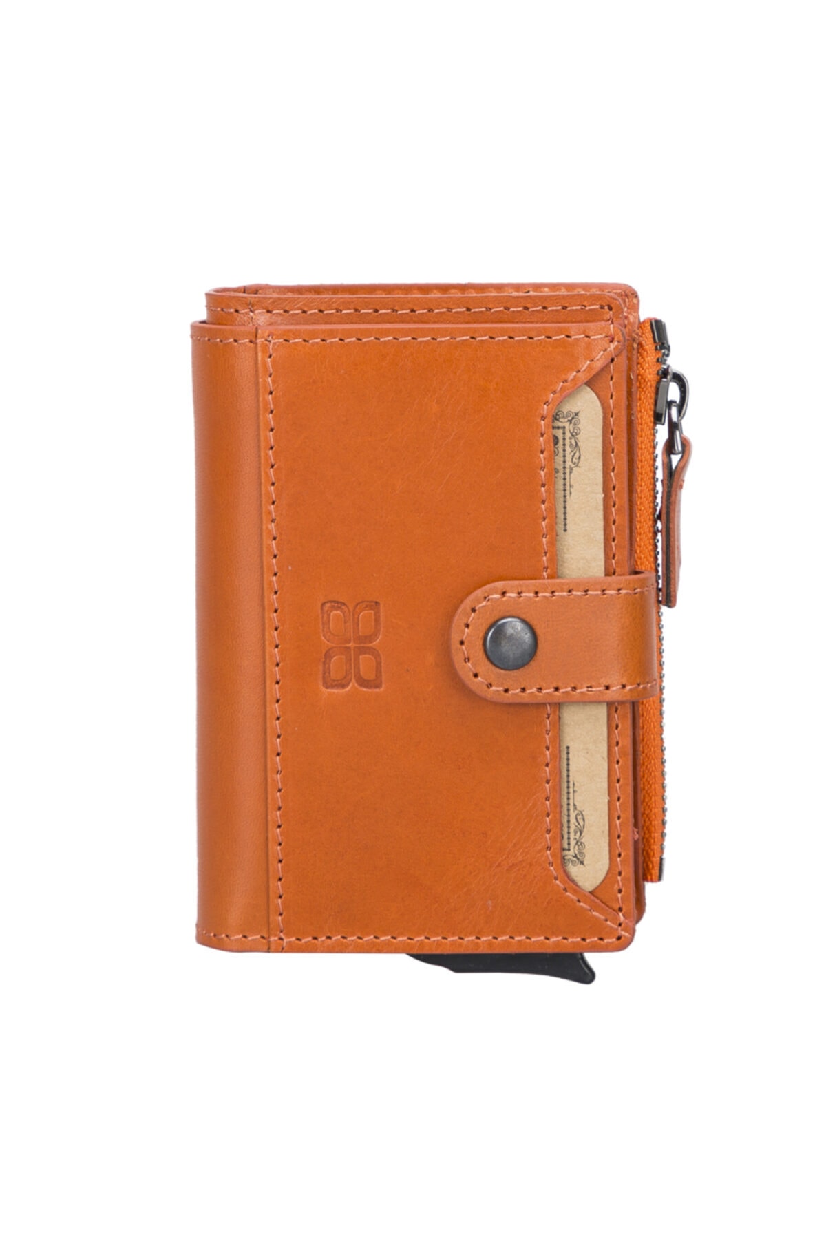 Bouletta Gerçek Deri Rfıd Li Mekanizmalı Kadın Cüzdanı F5 Turuncu