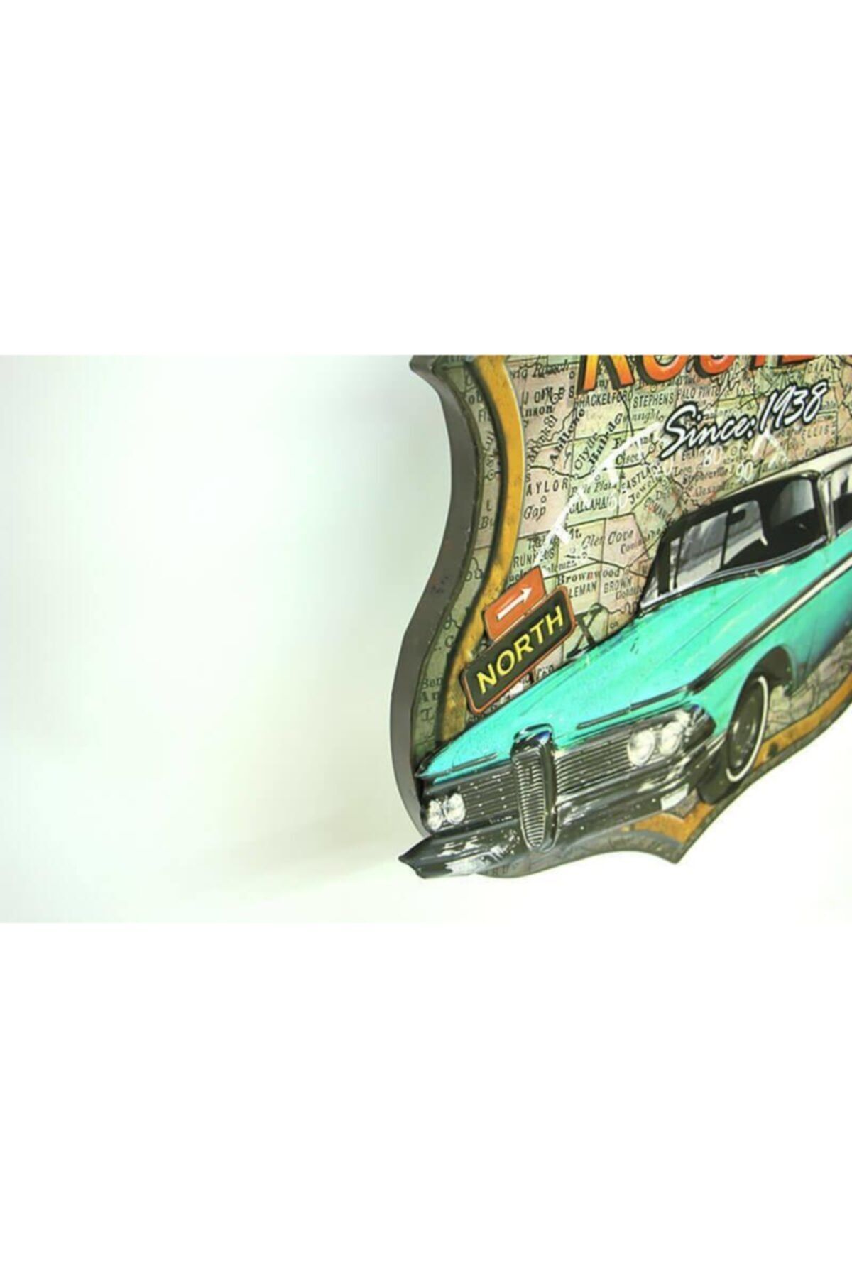 touchhouse Dekoratif 3d Route66 Mavi Chevrolet Temalı Duvar Panosu