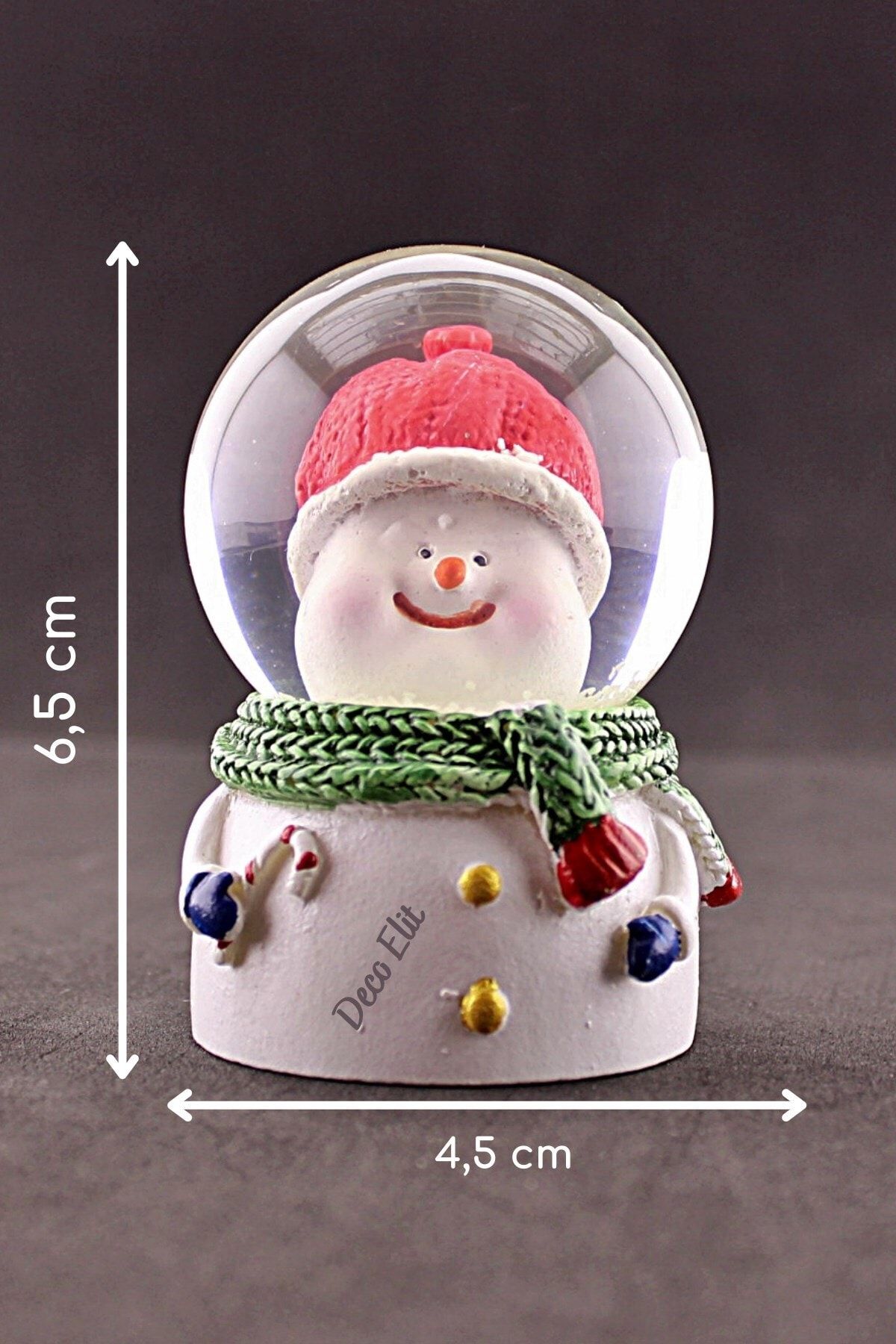 Deco Elit Yılbaşı Tombik Kardan Adam Temalı Mini Boy Işıklı Kar Küresi 6,5 Cm A