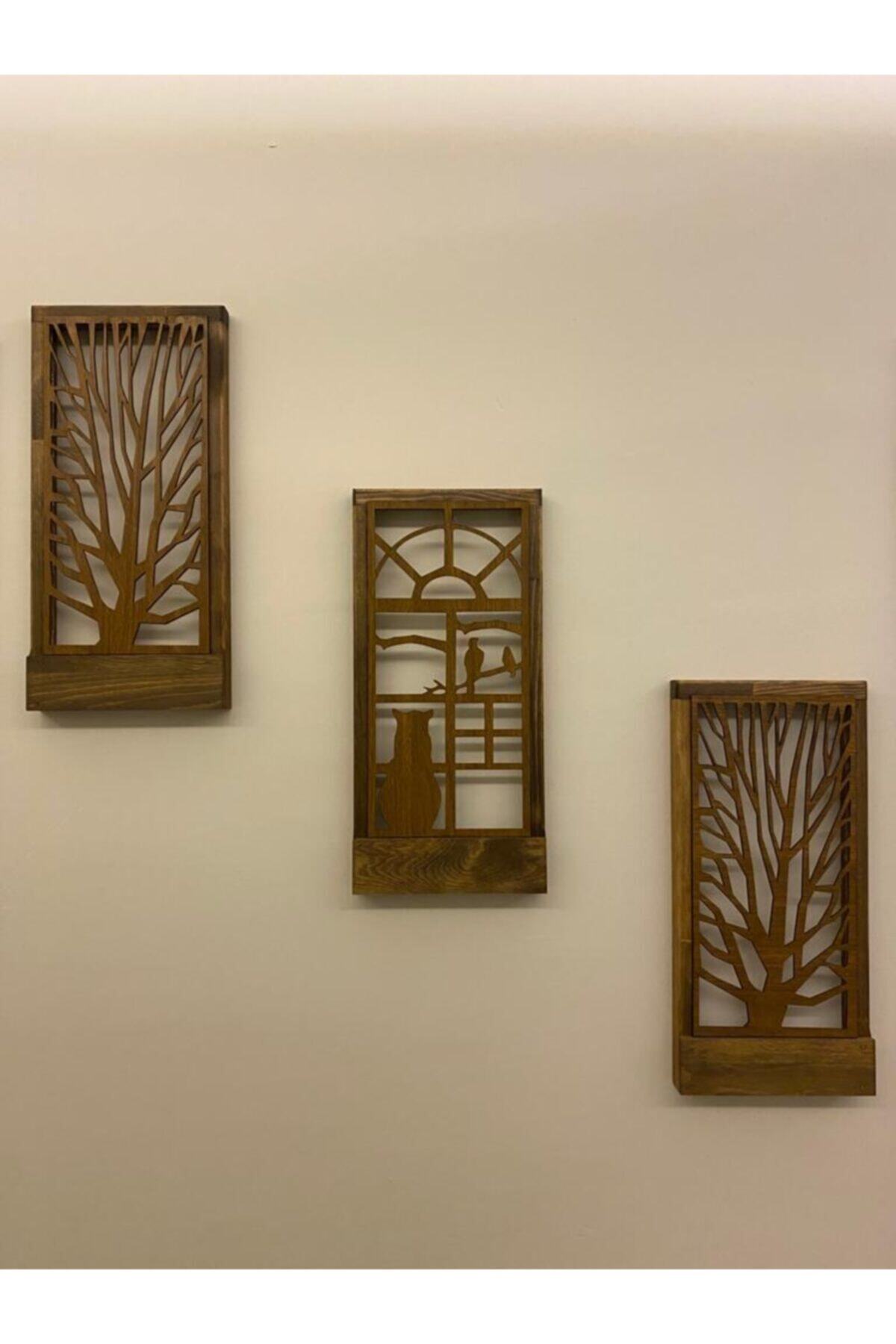 DDPEST Üçlü Set Ledli Masif Panel Dekoratif Tablo Duvar Süsü Ev Antre Balkon Süsü 36x18cm