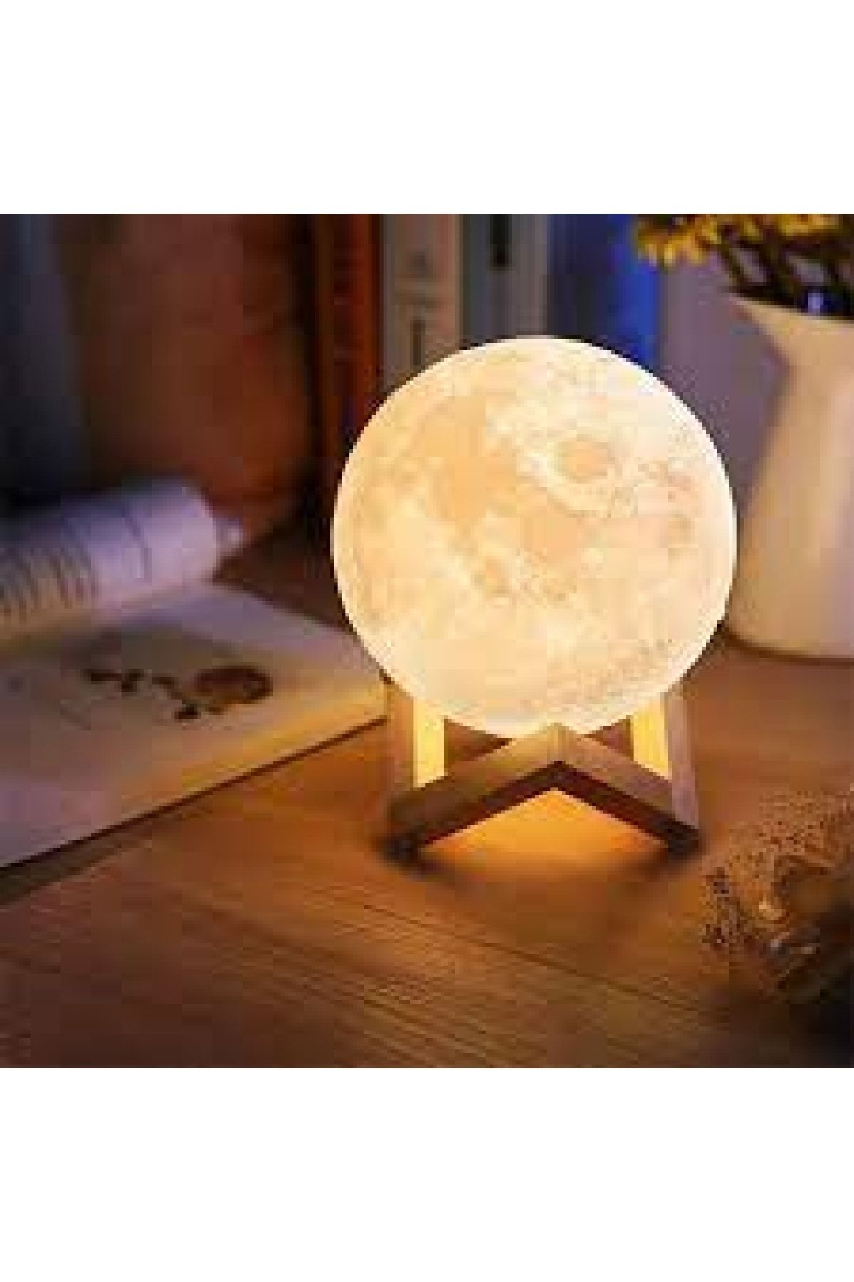 NO.8 HOUSE 13cm Moonlight 3d Ay Lamba Şarjlı Kumandalı Renkli Dekoratif Gece Lambası