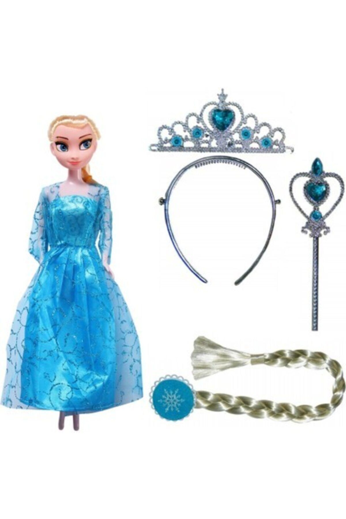 Modus Shop Karlar Ülkesi Elsa Taç Asa Saç 3 Parça Set