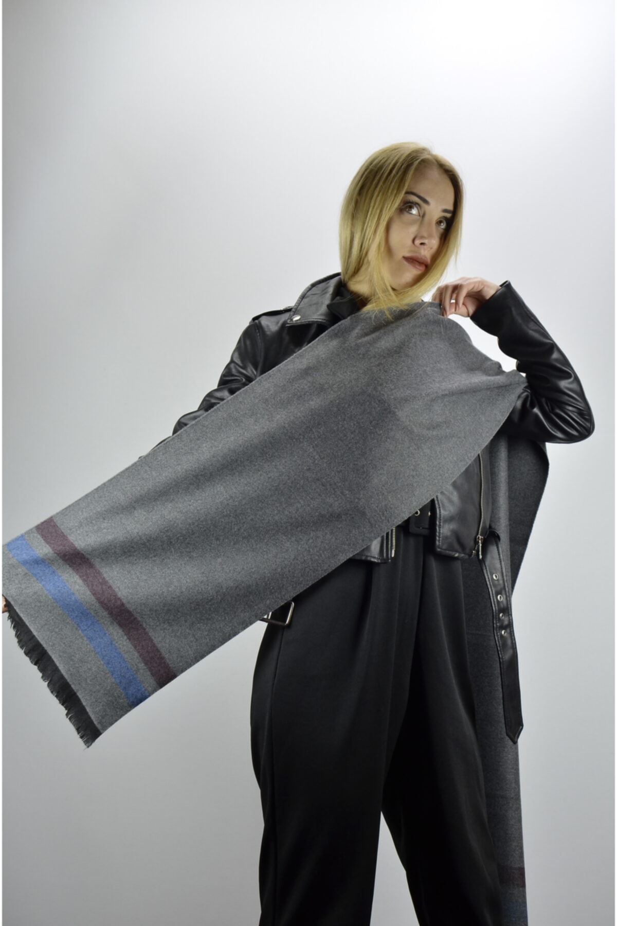 moda kaşkol Moda Şarap/mavi Kaşmir Doku / Melanj Dokuma Atkı