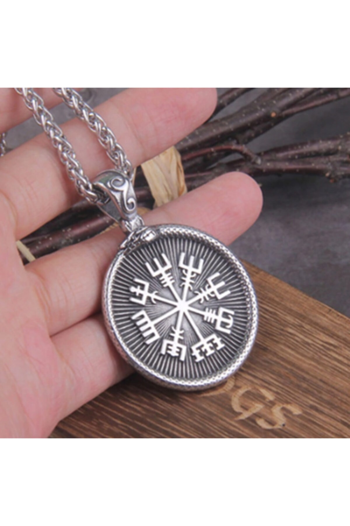 Alsade Çelik Gotik Viking Ouroboros Ejderha Kolye Viking Pusula Takı