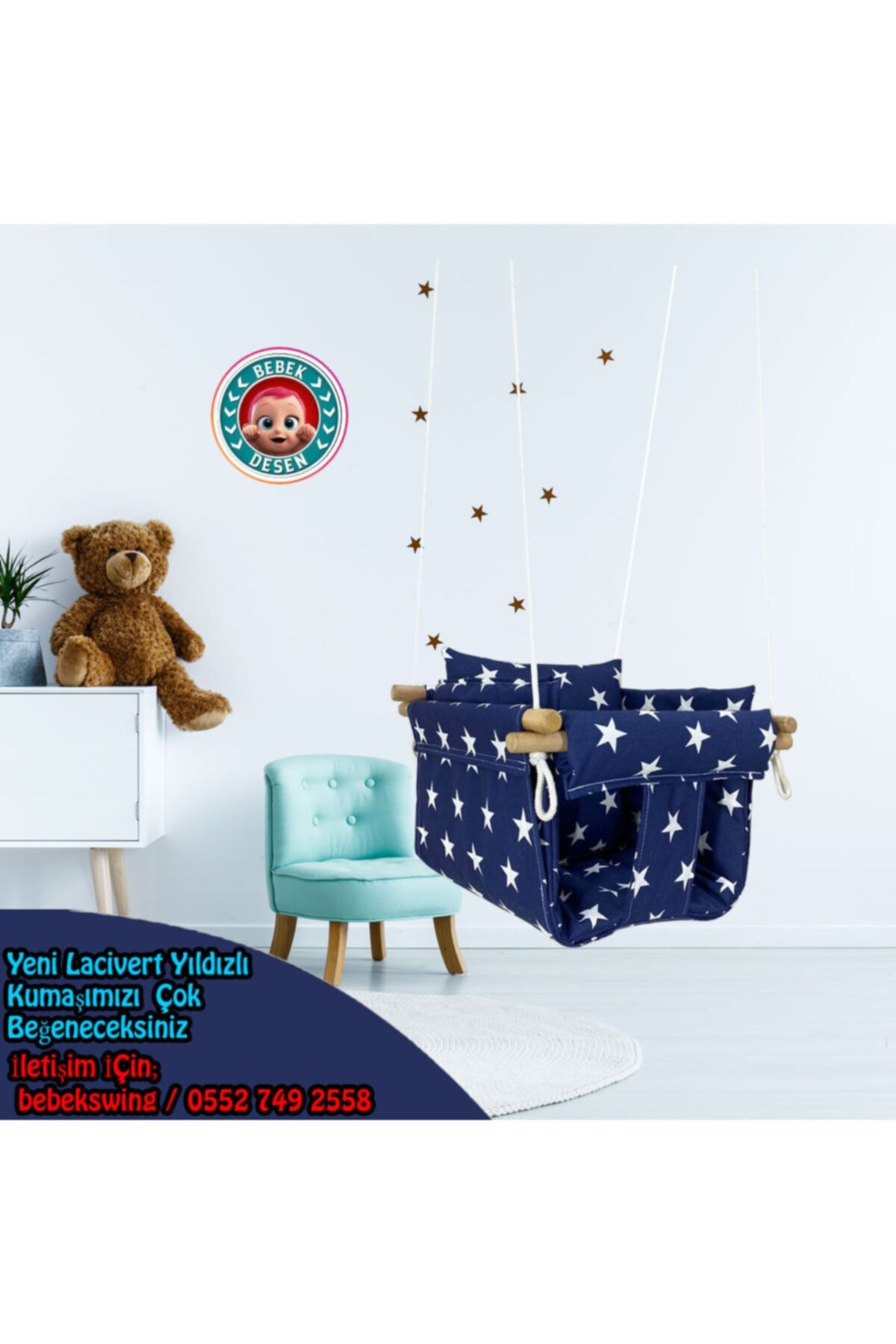 bebekswing Bebek-Çocuk Salıncağı Ahşap Duck Kumaş