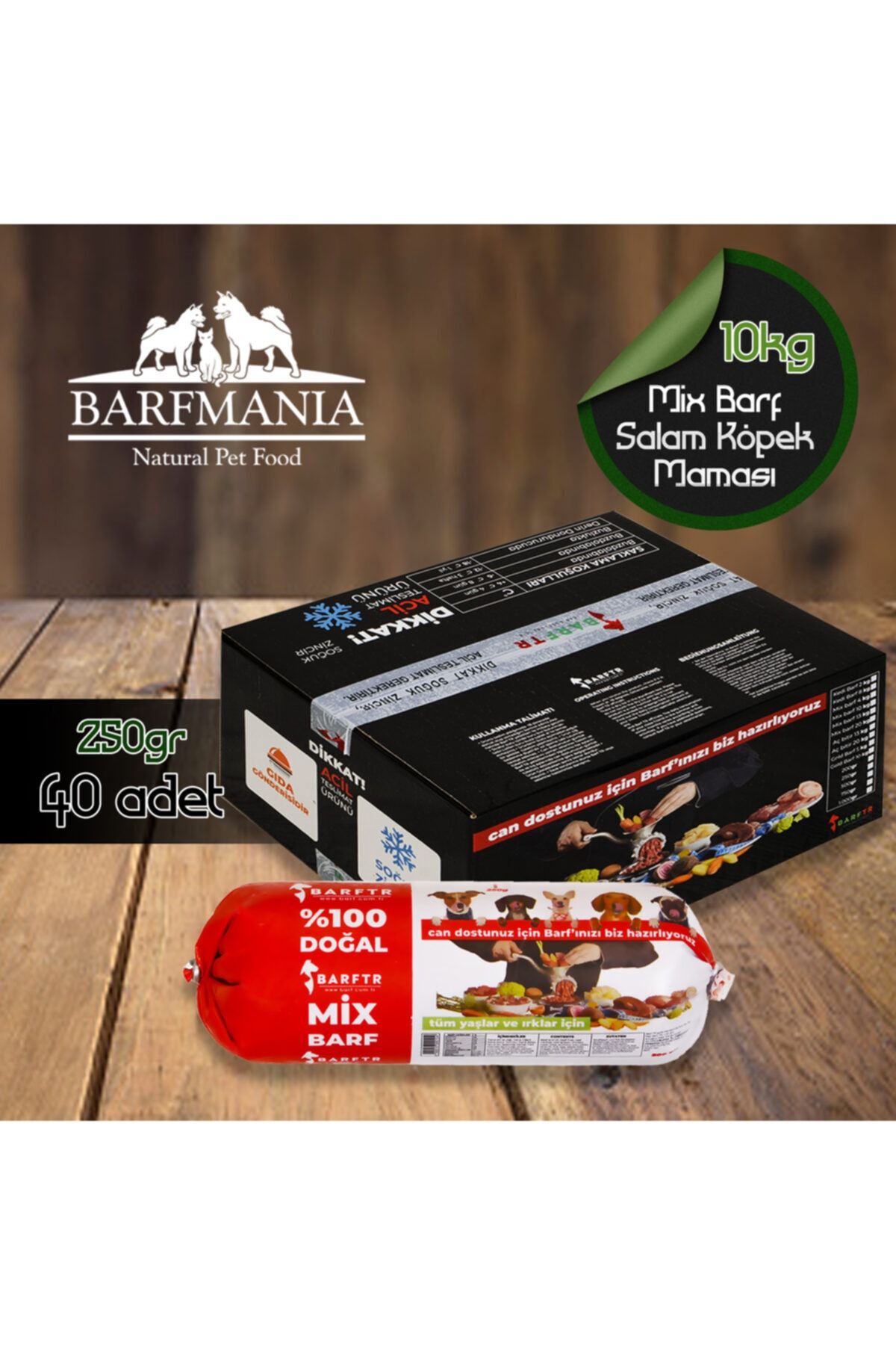 BARFTR Barfmanıa Mıx Barf Salam Paket Köpek Maması Çiğ Gıda 10 Kg (250GR X 40 PAKET)