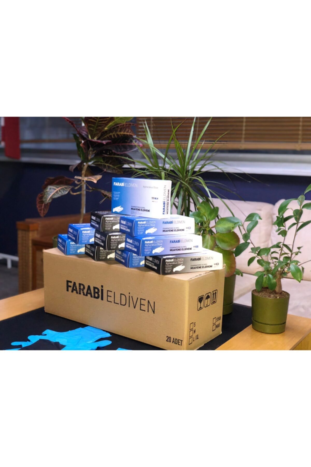 FARABİ ELDİVEN S Beden Koli Tpe/pe Pudrasız Tek Kullanımlık Mavi Elastik Eldiven 100 Adet