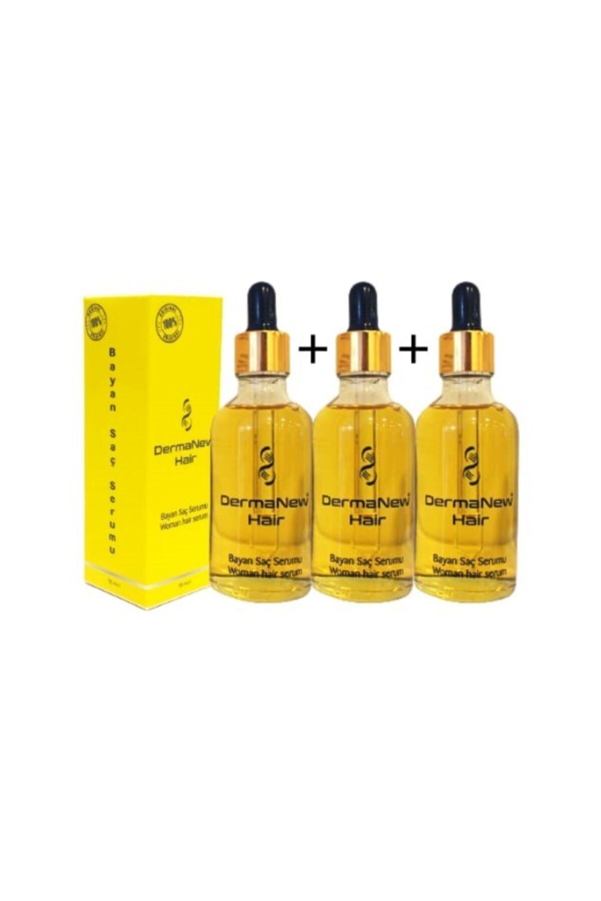 dermanew hair Tanışma Paketi  Kadınlara Özel Organik Saç Gürleştirici Serum 3 Adet Serum + Roler Hediyeli 3x50ml
