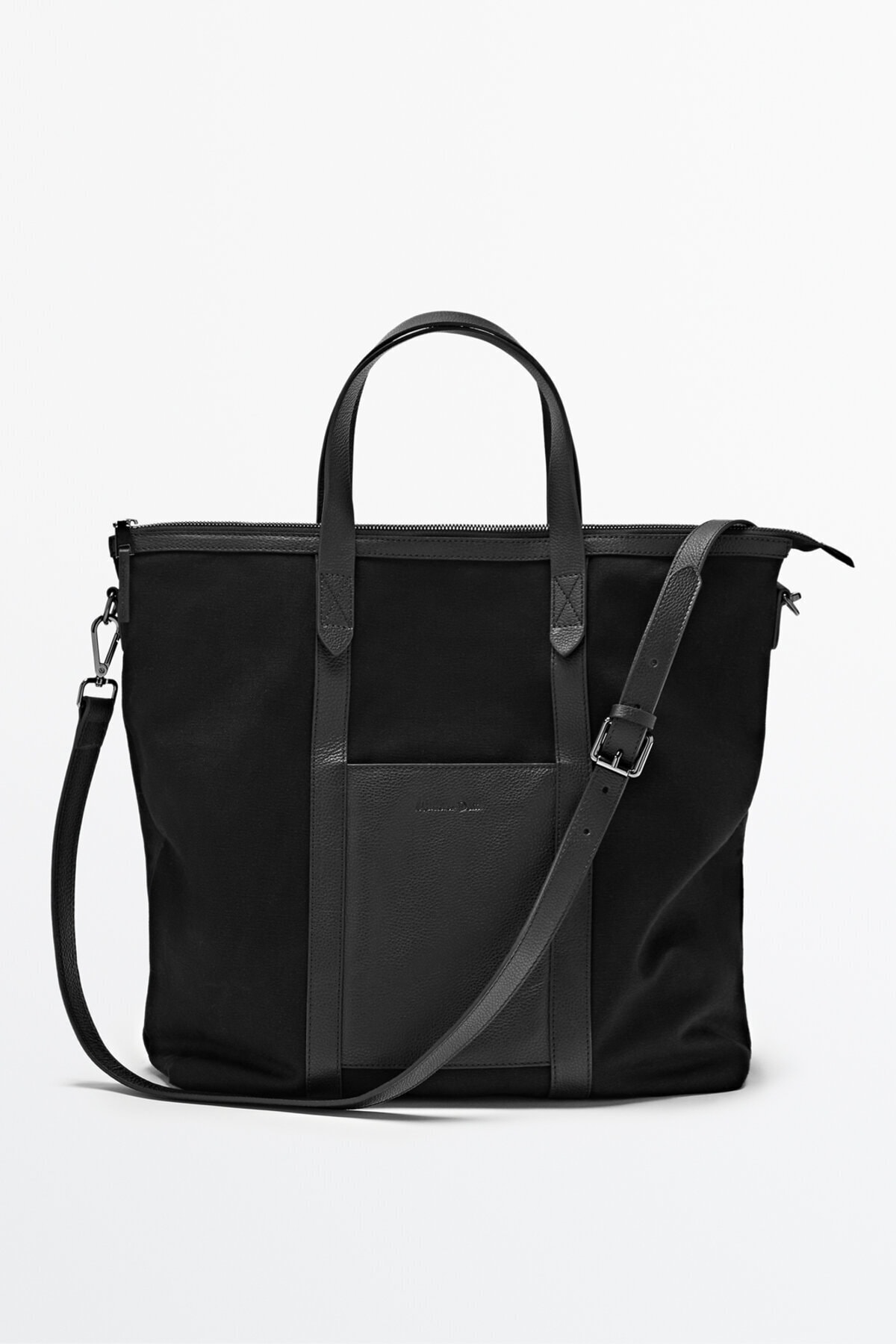 Massimo Dutti Deri Detaylı Kanvas Tote Çanta